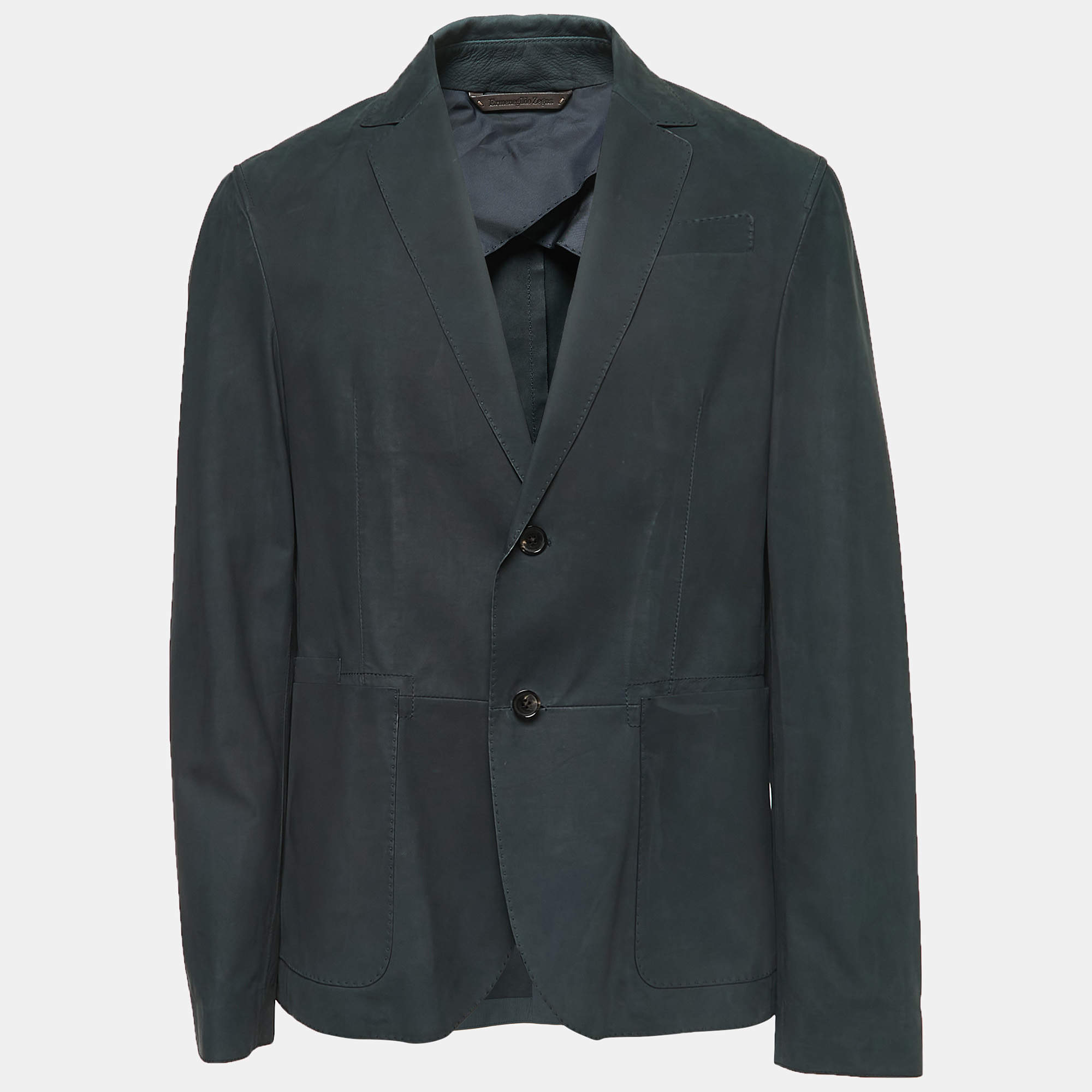 مملوكة مسبقًا Ermenegildo Zegna Navy Blue Leather Single Breasted Blazer XL