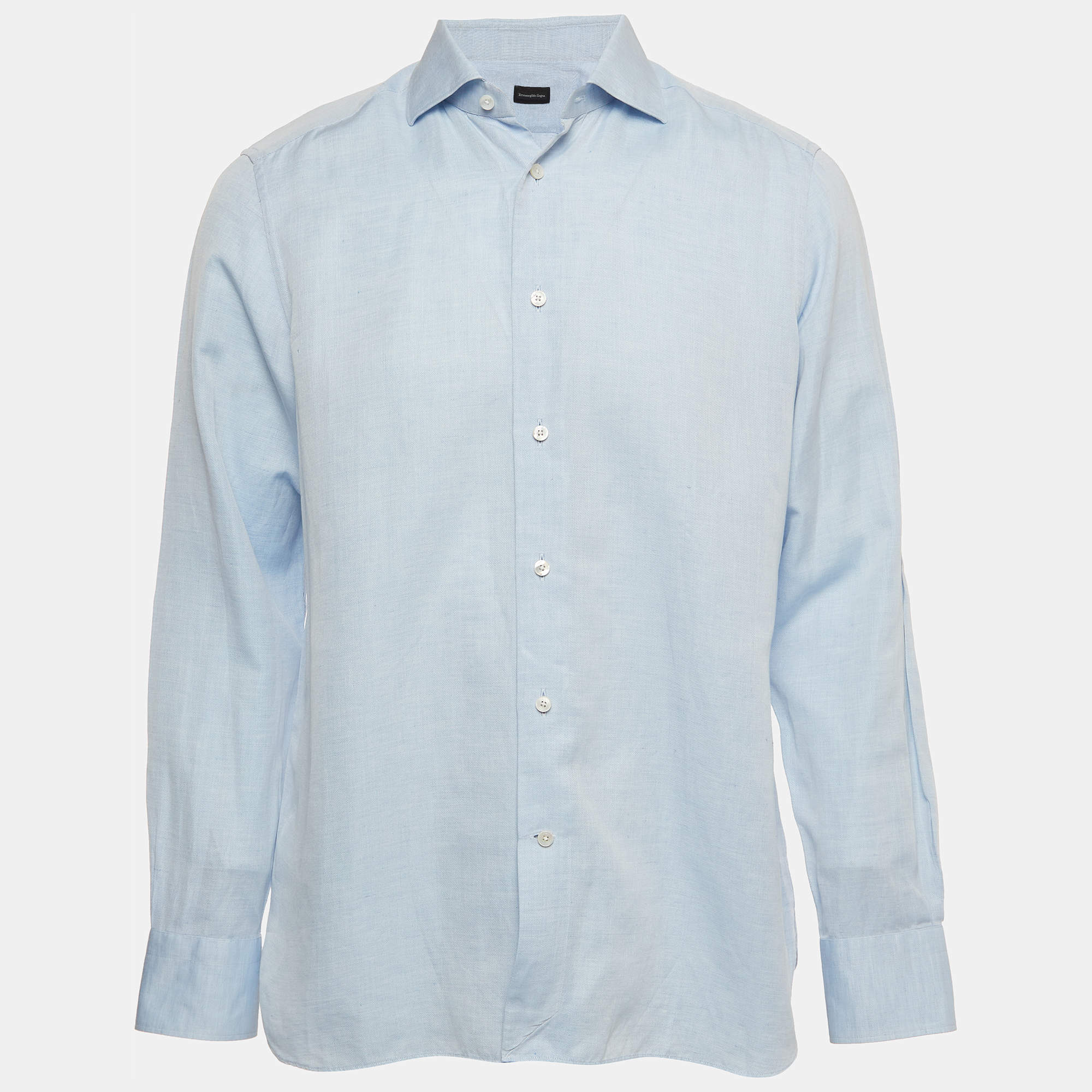 مملوكة مسبقًا Ermenegildo Zegna Blue Linen-Blend Shirt L