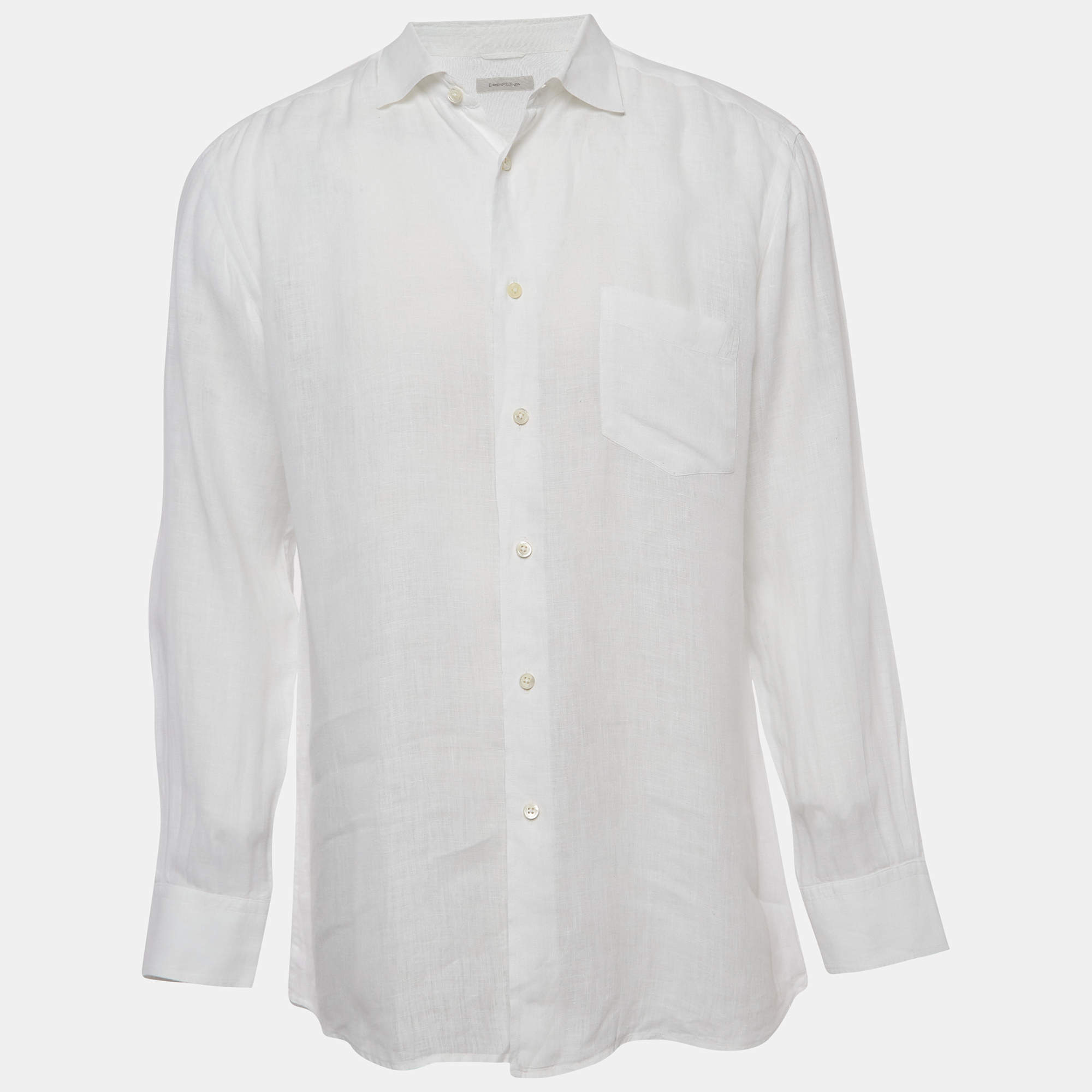 مملوكة مسبقًا Ermenegildo Zegna White Linen Button Front Full Sleeve Shirt XL