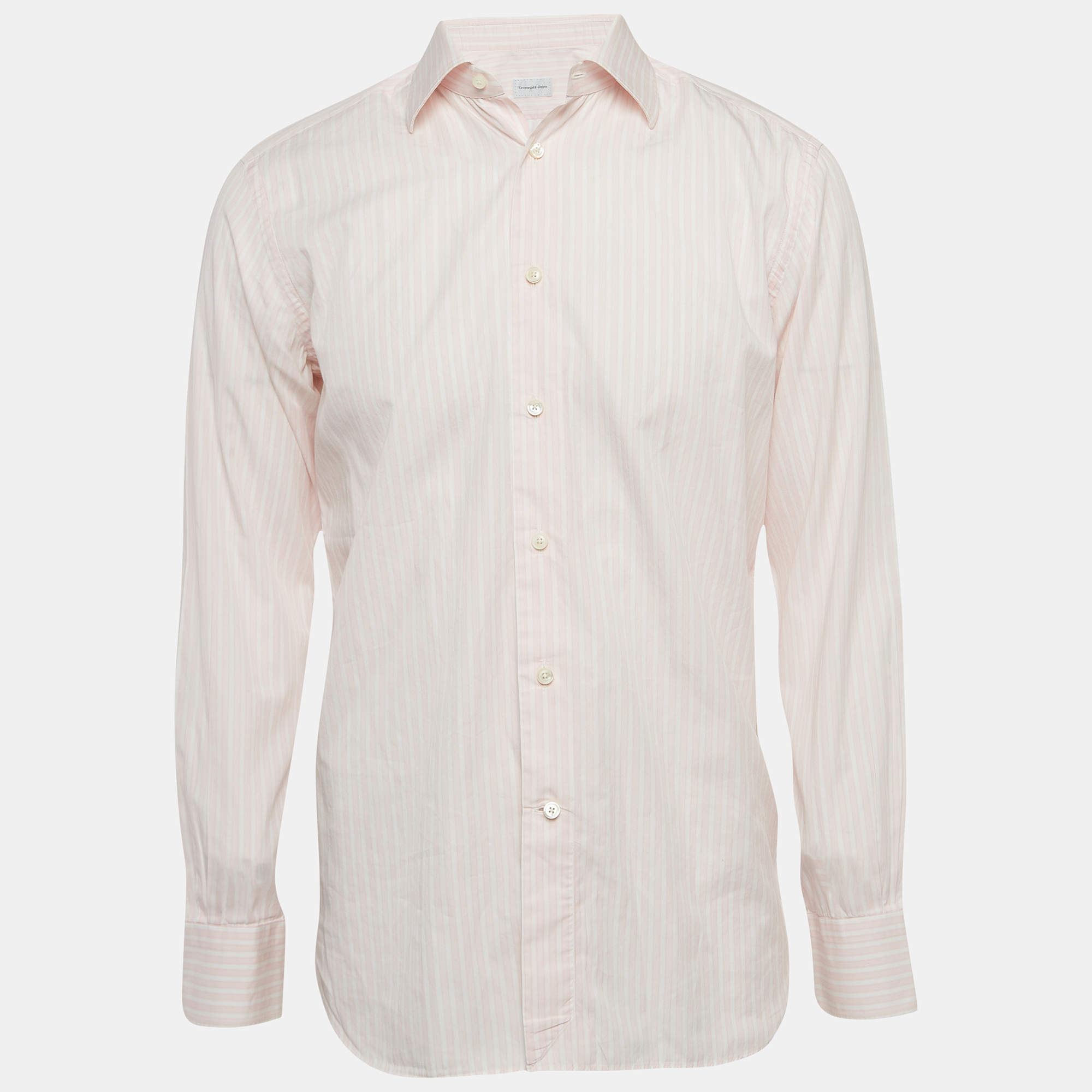 Pre Owned Ermenegildo Zegna Pink Pinstripe Cotton Long Sleeve Shirt M