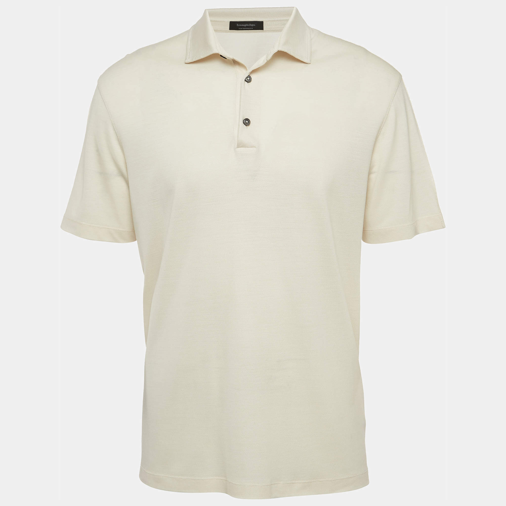 Pre Owned Ermenegildo Zegna Beige Cotton Knit Polo T-Shirt L