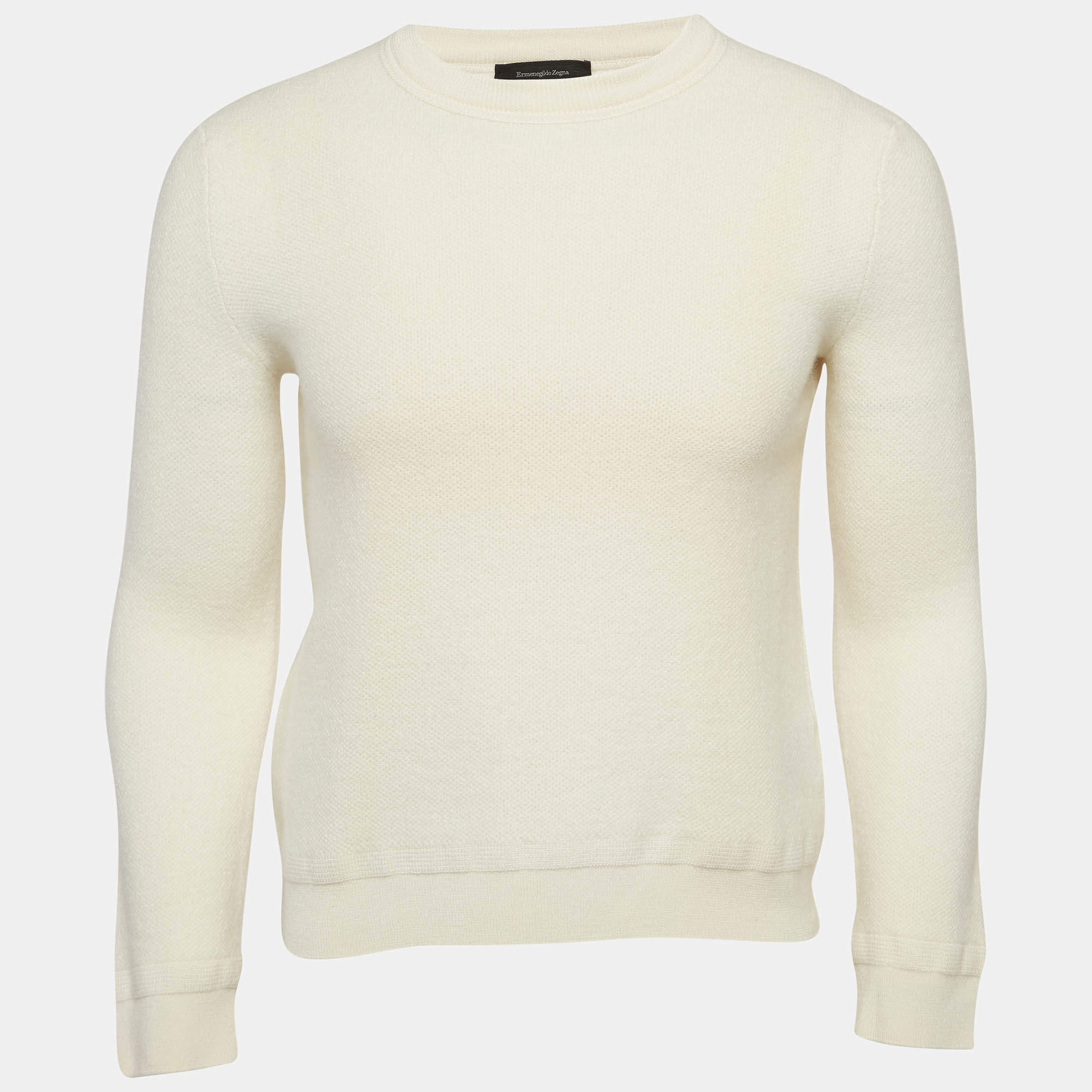 Pre Owned Ermenegildo Zegna Cream Wool and Cashmere Crew Neck Sweatshirt XL