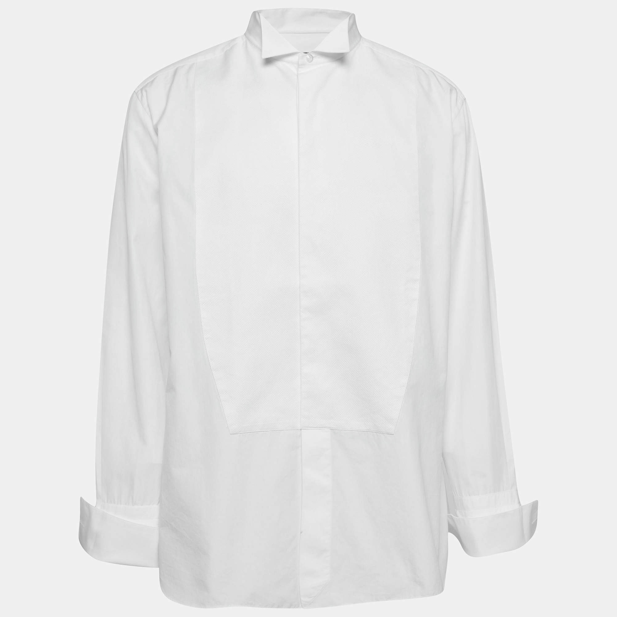 Ermenegildo Zegna White Pique Bib Cotton Tuxedo Shirt 4XL