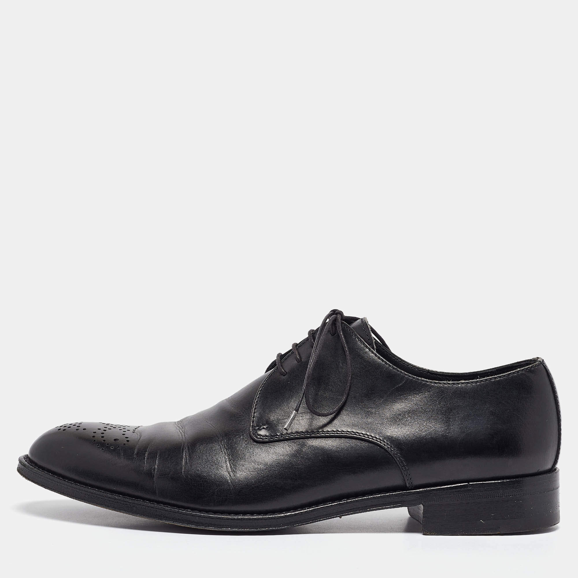 Pre Owned Ermenegildo Zegna Black Leather Lace Up Derby Size 42.5