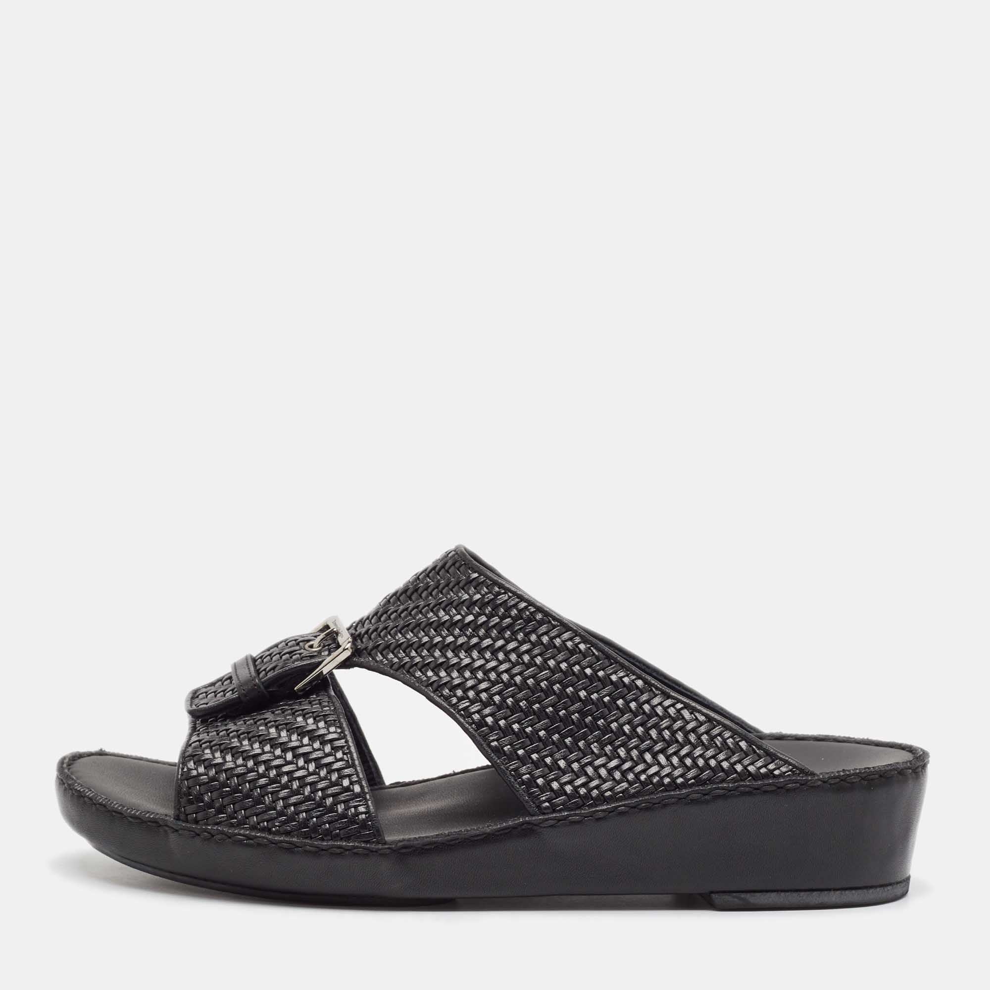 Pre Owned Ermenegildo Zegna Black Leather Flat Sandals Size 41