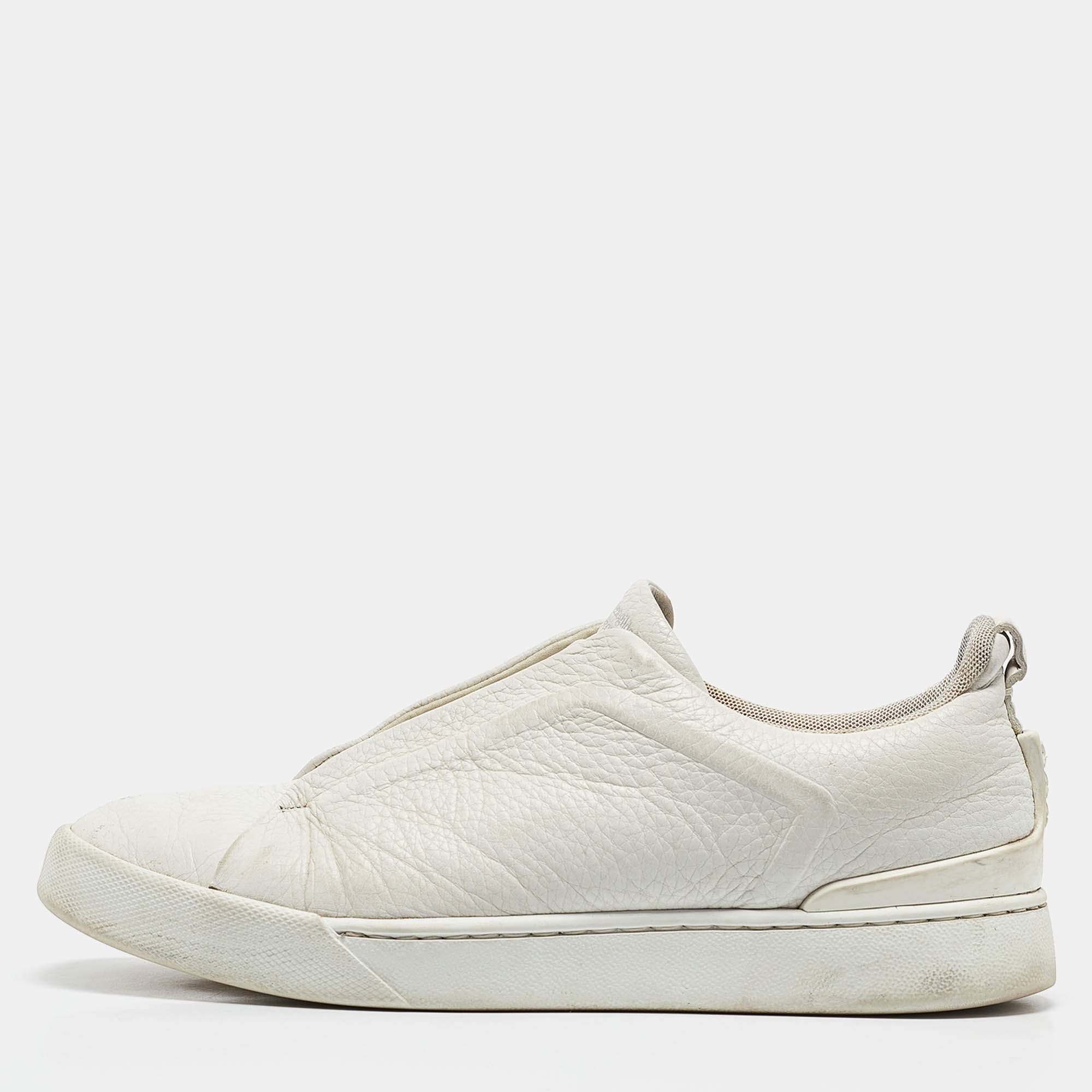 Pre Owned Ermenegildo Zegna White Leather Slip On Sneakers Size 42