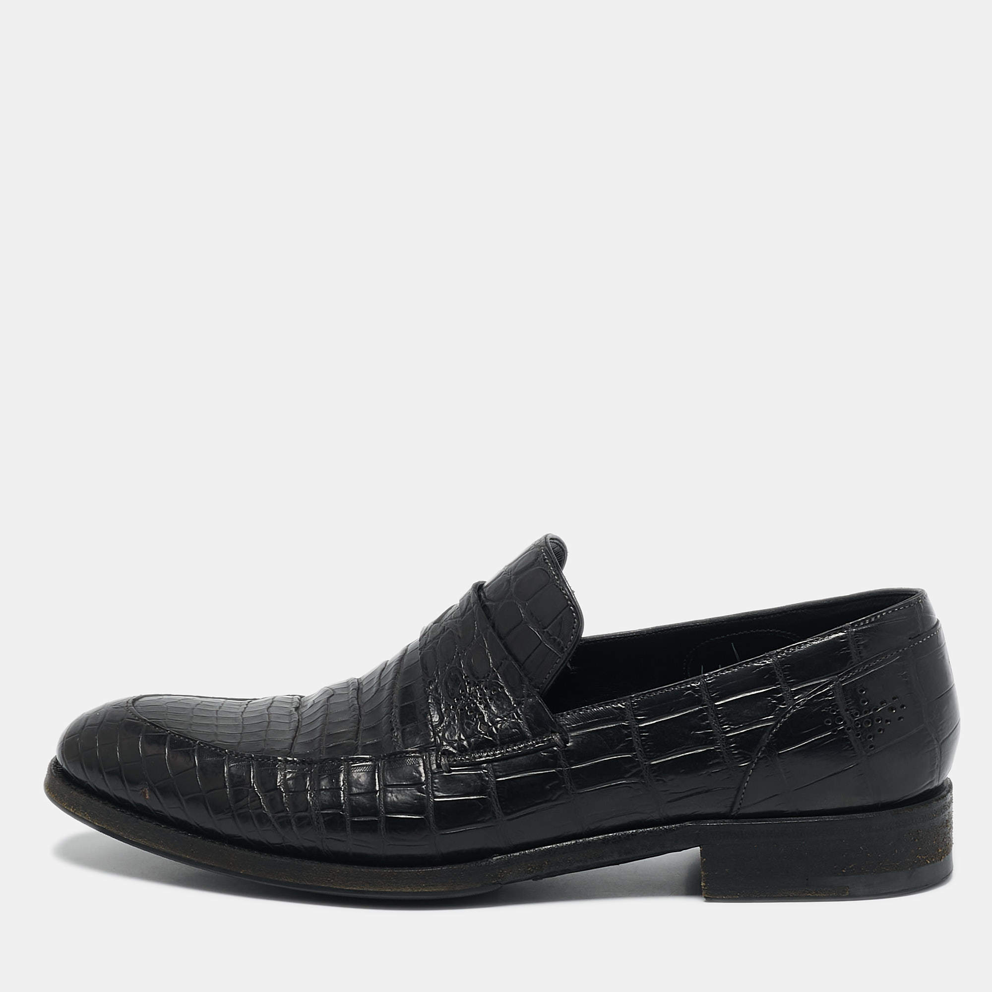 Ermenegildo Zegna Black Alligator Leather Penny  Loafers Size 42