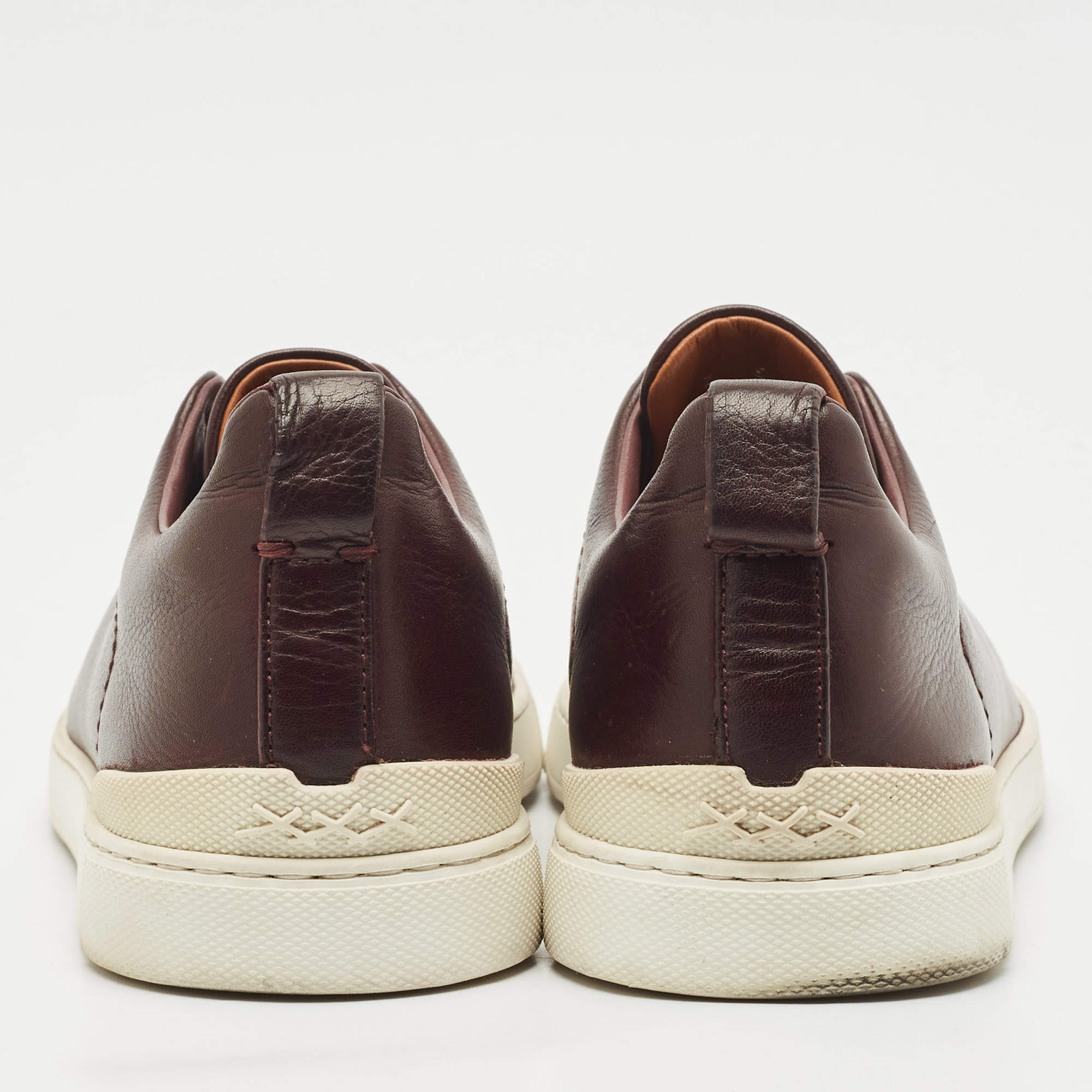 Pre Owned Ermenegildo Zegna Brown Leather Triple Stitch Slip On Sneakers Size 41