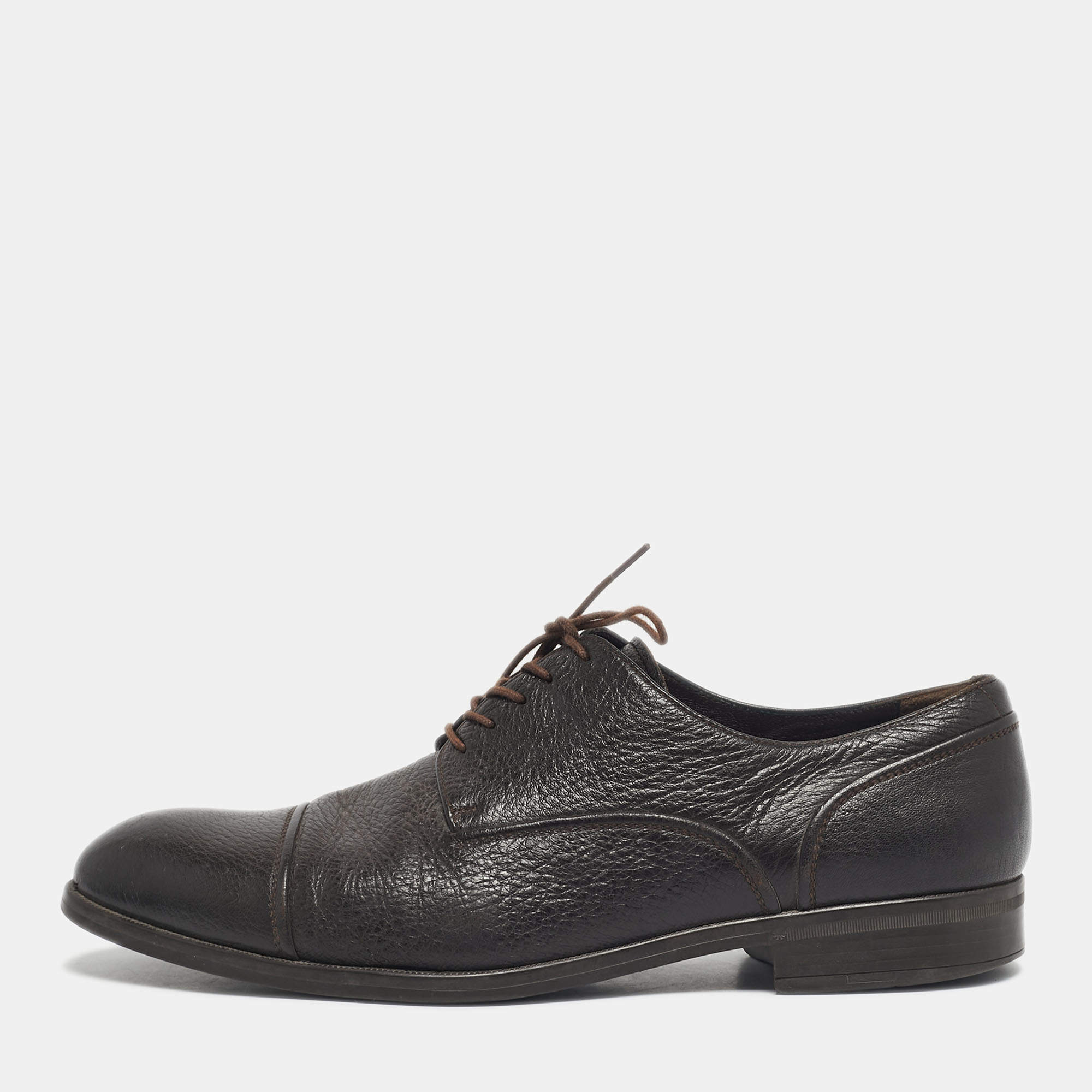 Pre Owned Ermenegildo Zegna Brown Leather Lace Up Derby Size 44