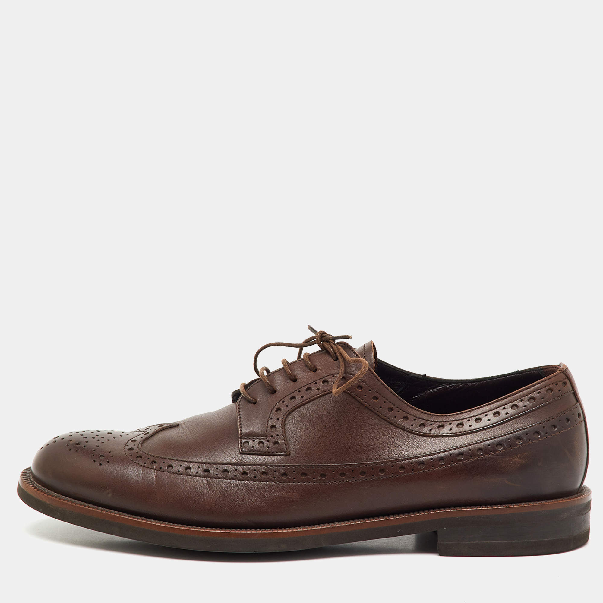 Pre Owned Ermenegildo Zegna Dark Brown Leather Brogue Wingtip Lace Up Derby Size 42