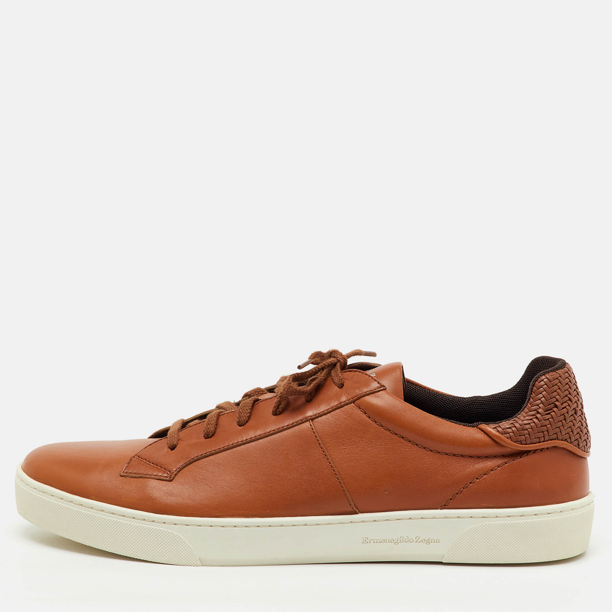 Pre Owned Ermenegildo Zegna Tan Leather Low Top Sneakers Size 45