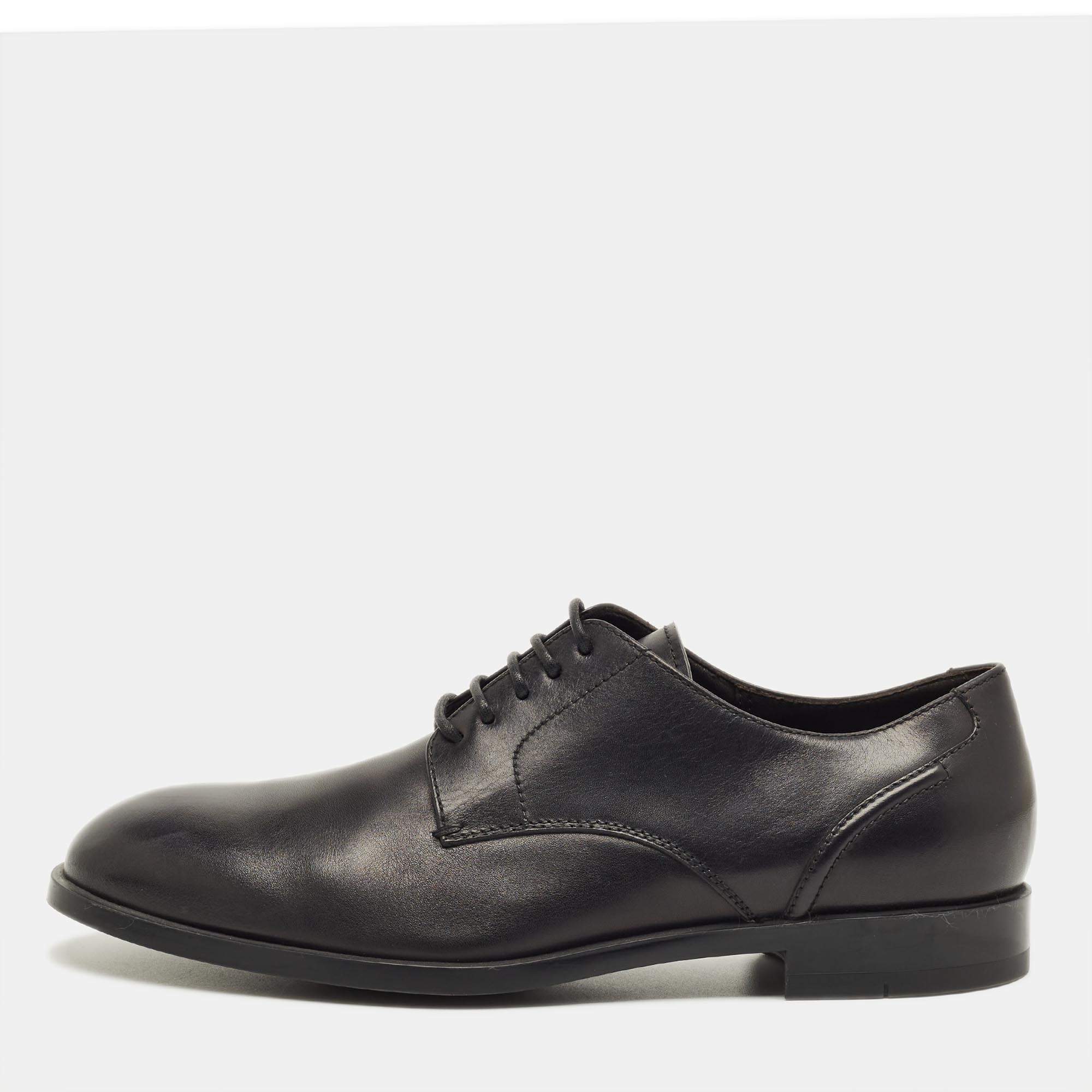 Pre Owned Ermenegildo Zegna Black Leather Lace Up Derby Size 42