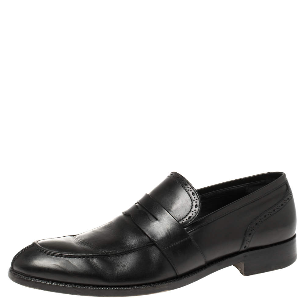 Ermenegildo Zegna Black Leather Penny Loafers Size 43.5