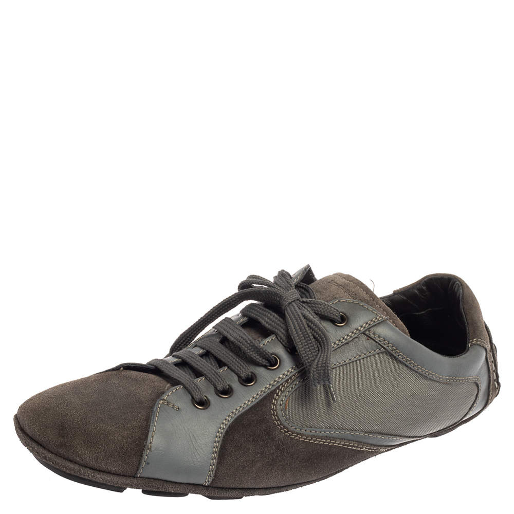 Ermenegildo Zegna Grey Leather And Suede Low Top Sneakers Size 44