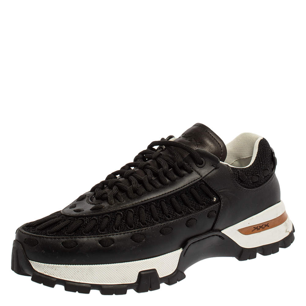 مملوكة مسبقًا حذاء رياضي ايرمنيجيلدو زينيا كلاديو شبك وجلد أسود مقاس 43