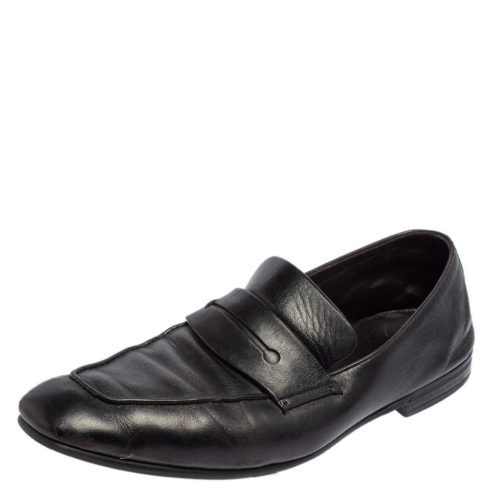 Pre Owned Ermenegildo Zegna Black Leather Penny Loafers Size 45