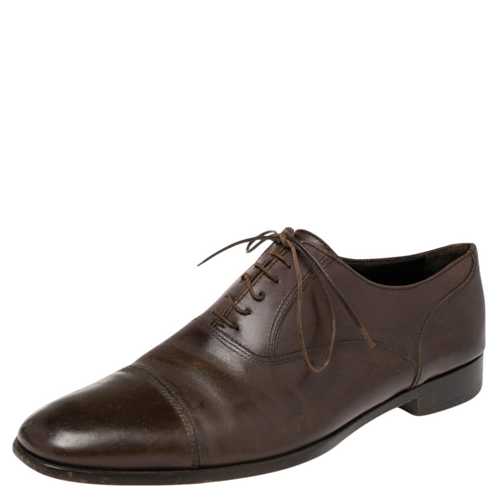 Pre Owned Ermenegildo Zegna Brown Leather Lace Up Oxfords 43.5