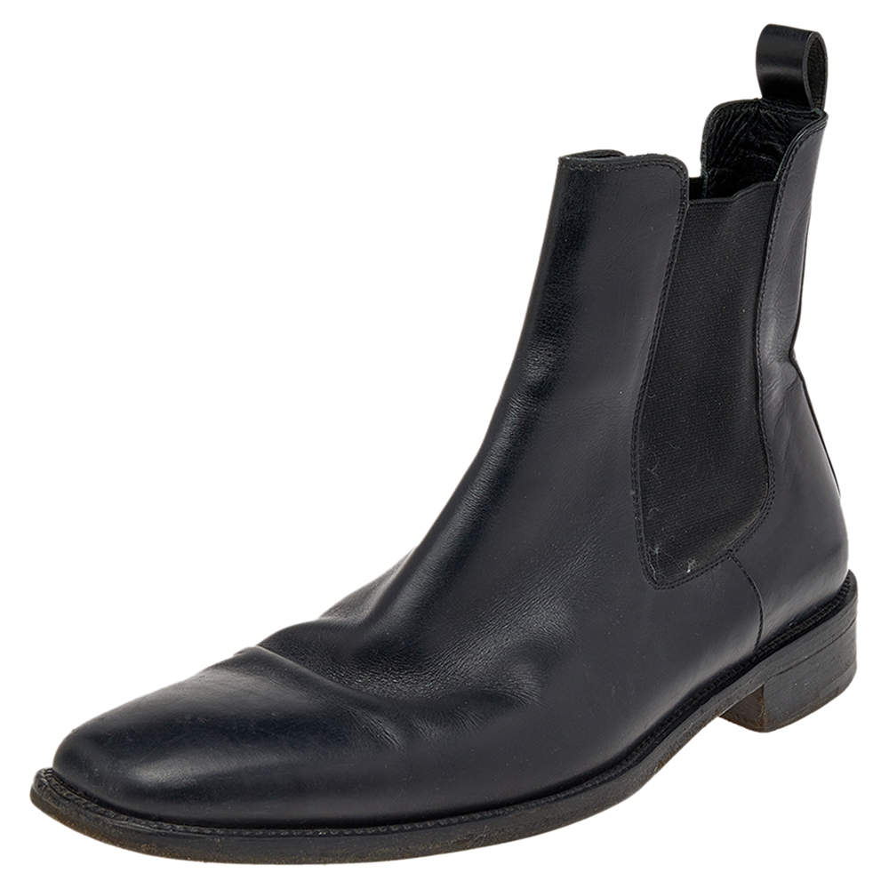  Ermenegildo Zegna Black Leather Chelsea Boots Size 42