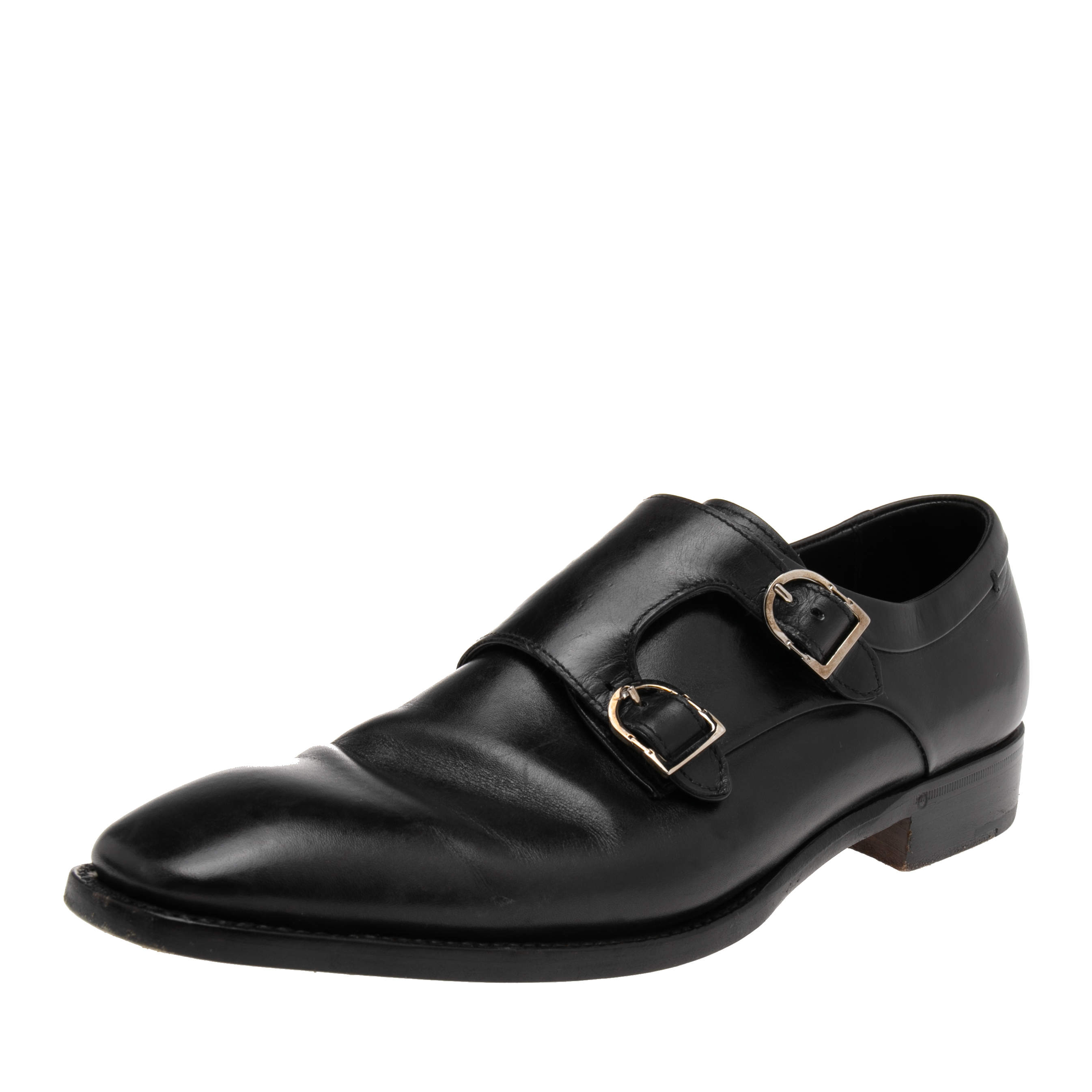 Pre Owned Ermenegildo Zegna Black Leather Monk Strap Oxfords Size 42.5