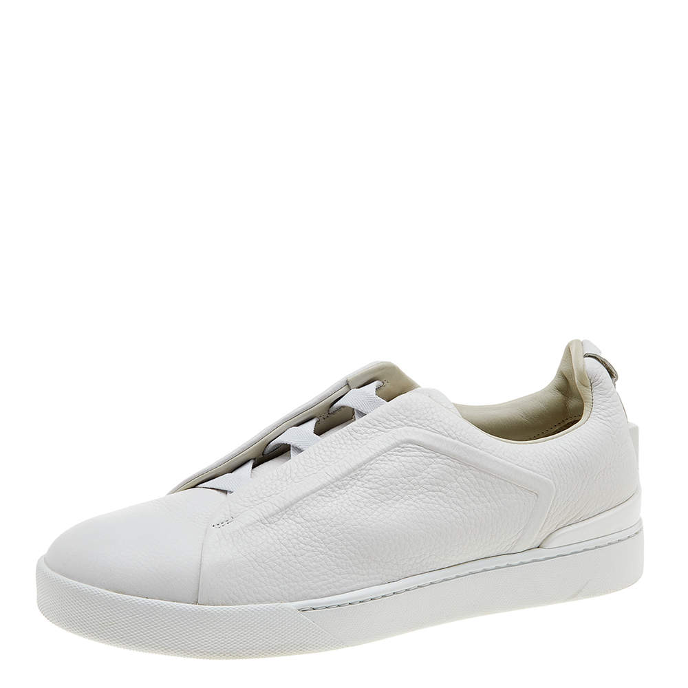 Pre Owned Ermenegildo Zegna Couture White Leather Triple Stitch Low Top Sneakers Size 46