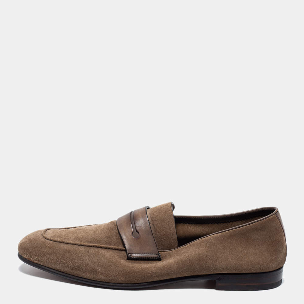 مملوكة مسبقًا Ermenegildo Zegna Brown Suede Slip On Loafers Size 42.5