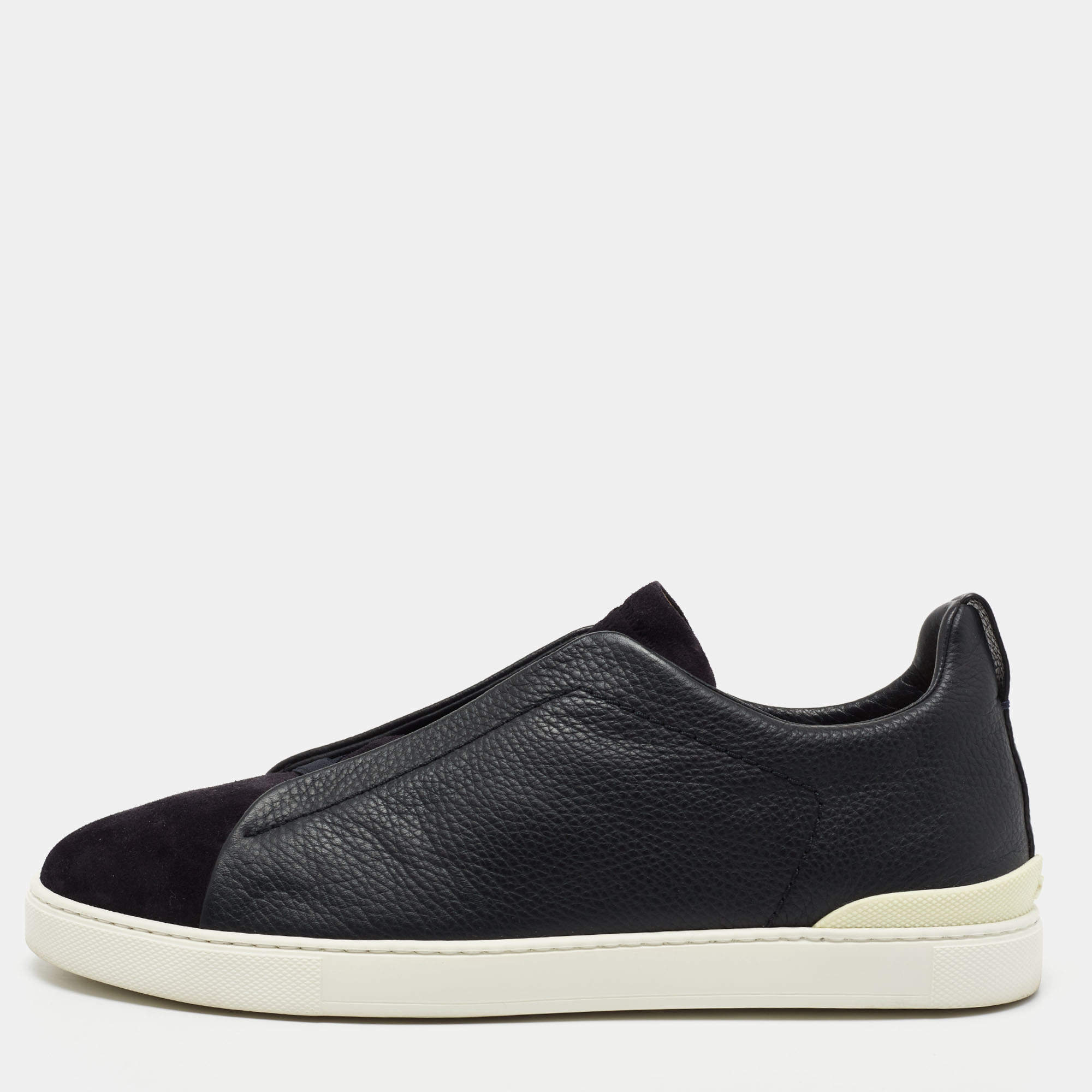 Pre Owned Ermenegildo Zegna Black Suede and Leather Low Top Sneakers Size 45