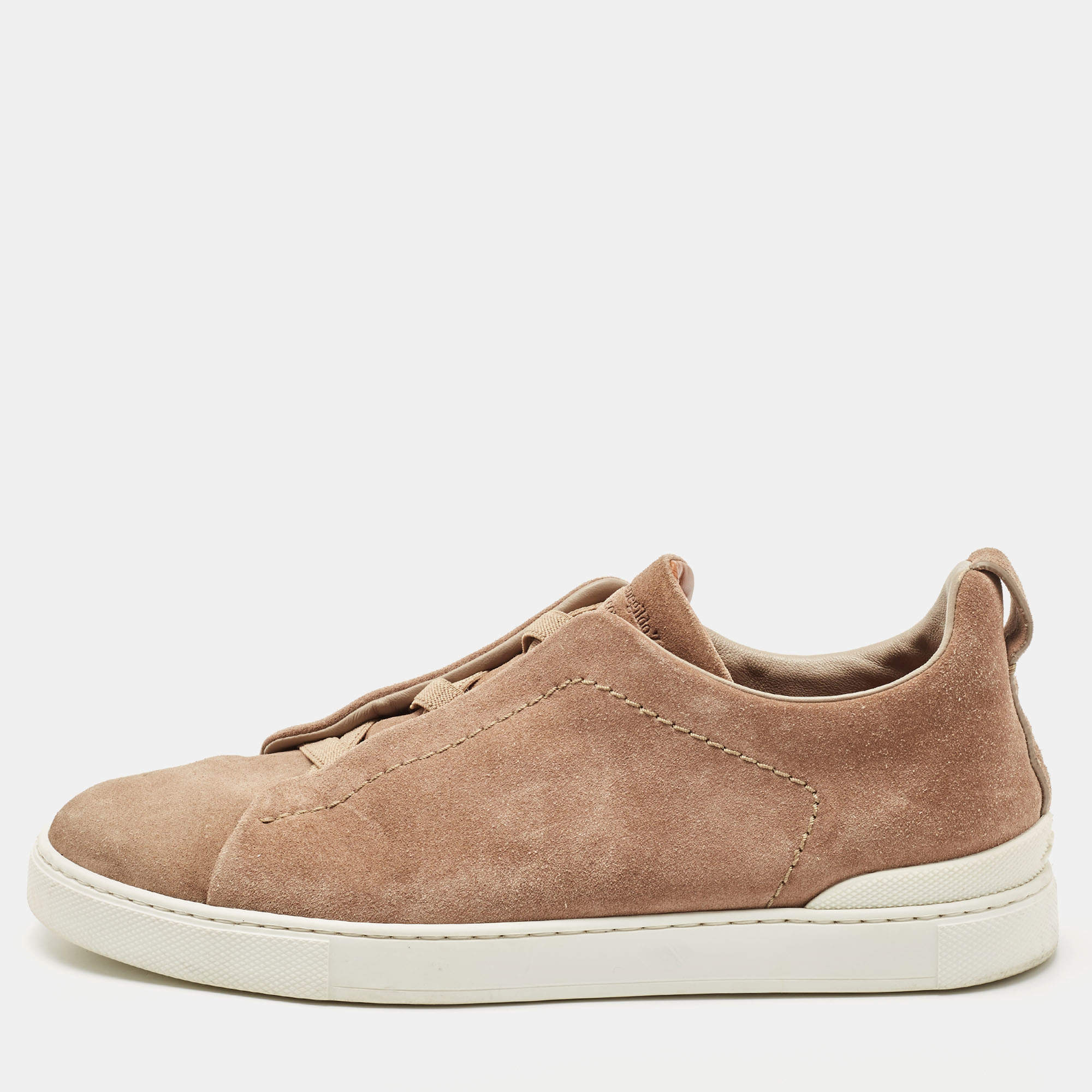 Pre Owned Ermenegildo Zegna Brown Suede Triple Stitch Slip On Sneakers Size 41