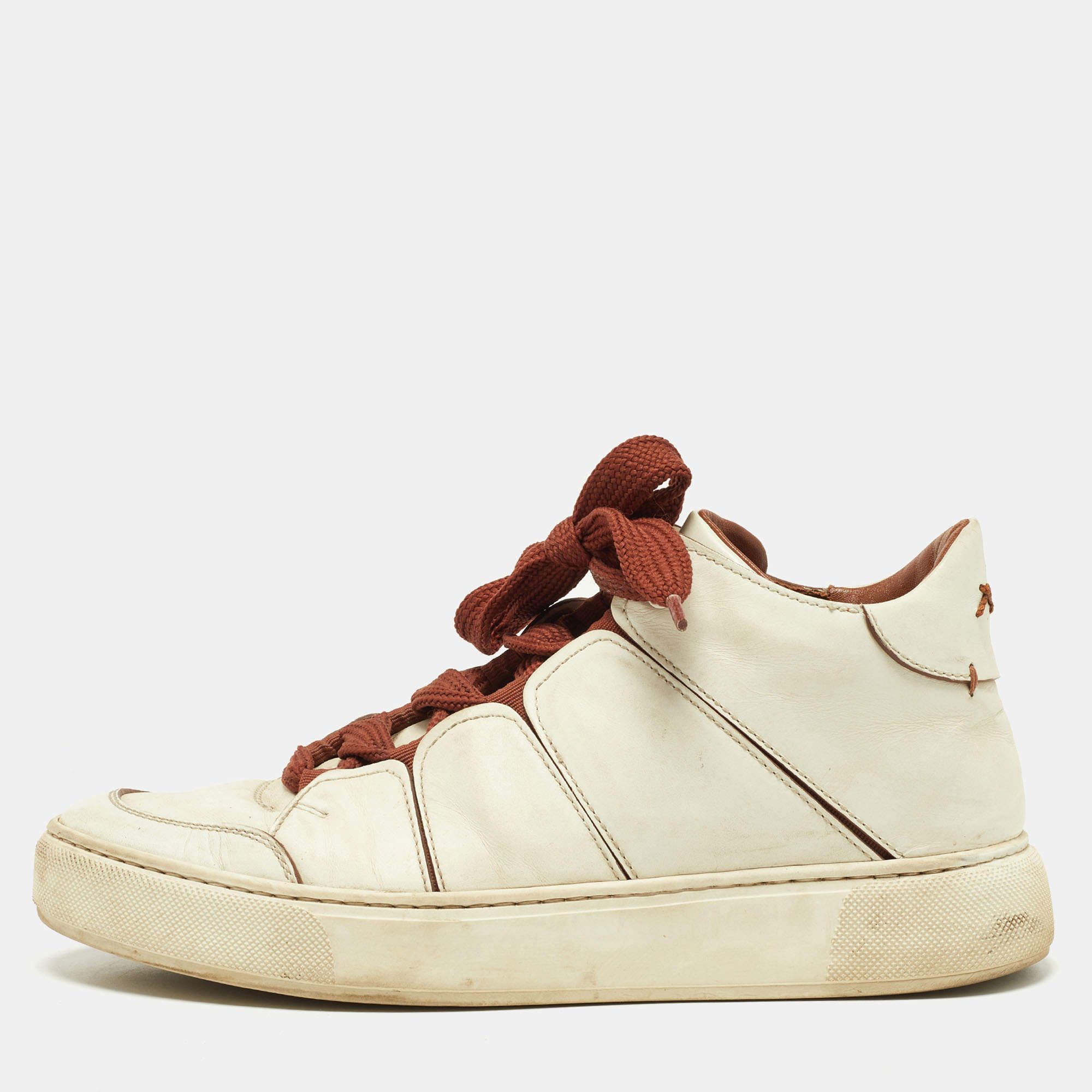 Ermenegildo Zegna Off White/Brown Leather Tiziano Sneakers Size 41