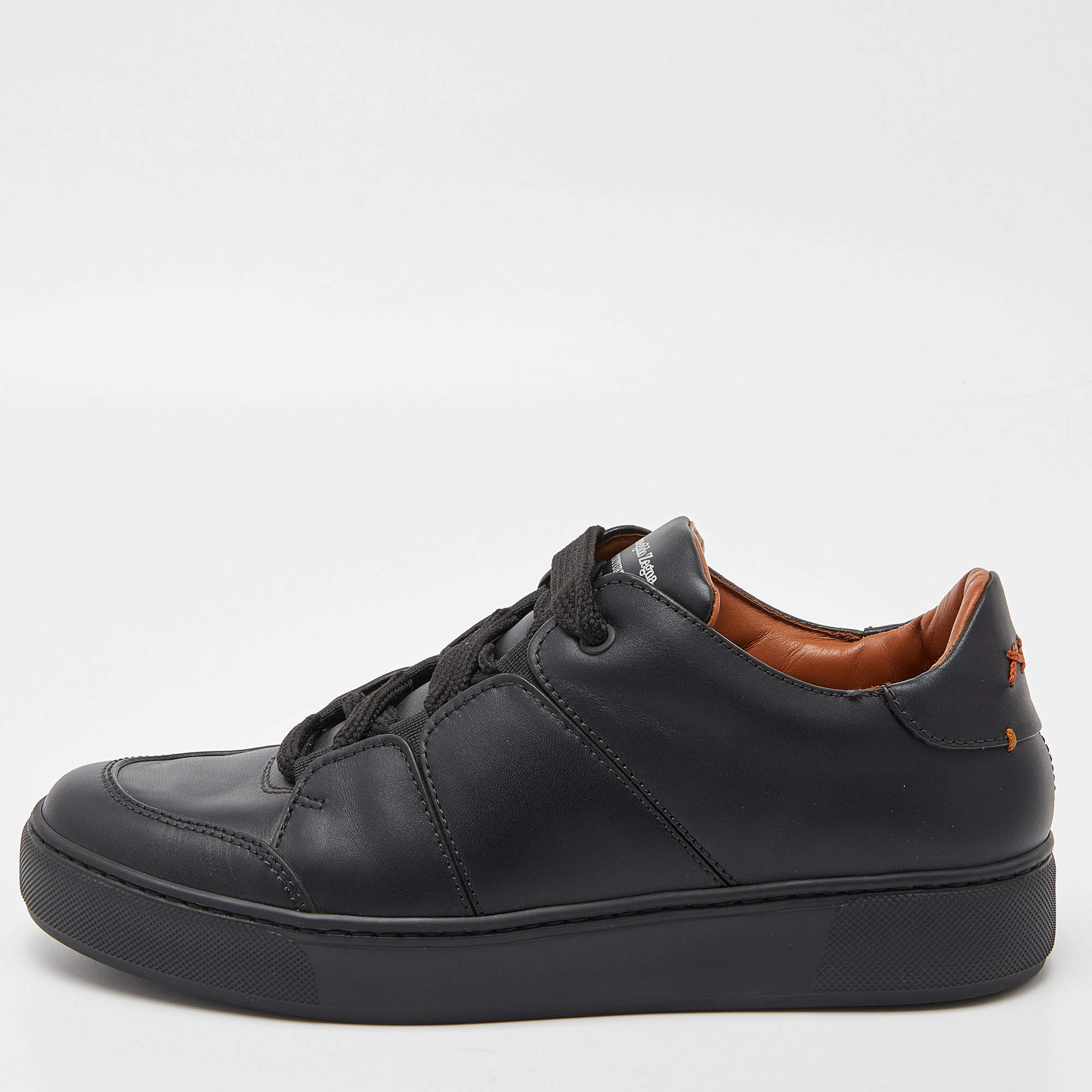 Ermenegildo Zegna Black Leather Tiziano Sneakers Size 41