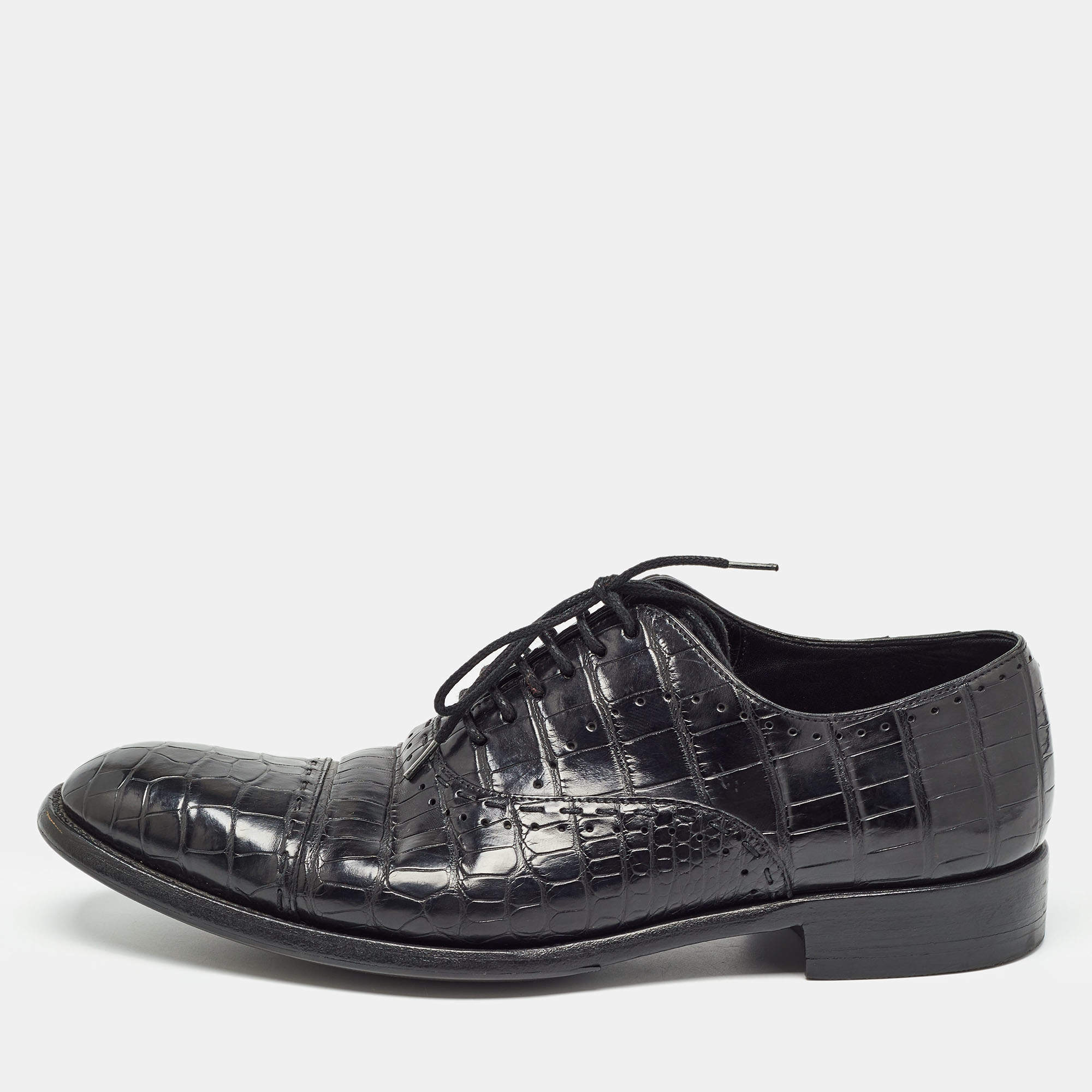 Pre Owned Ermenegildo Zegna Black Crocodile Slip On Oxford Size 42.5