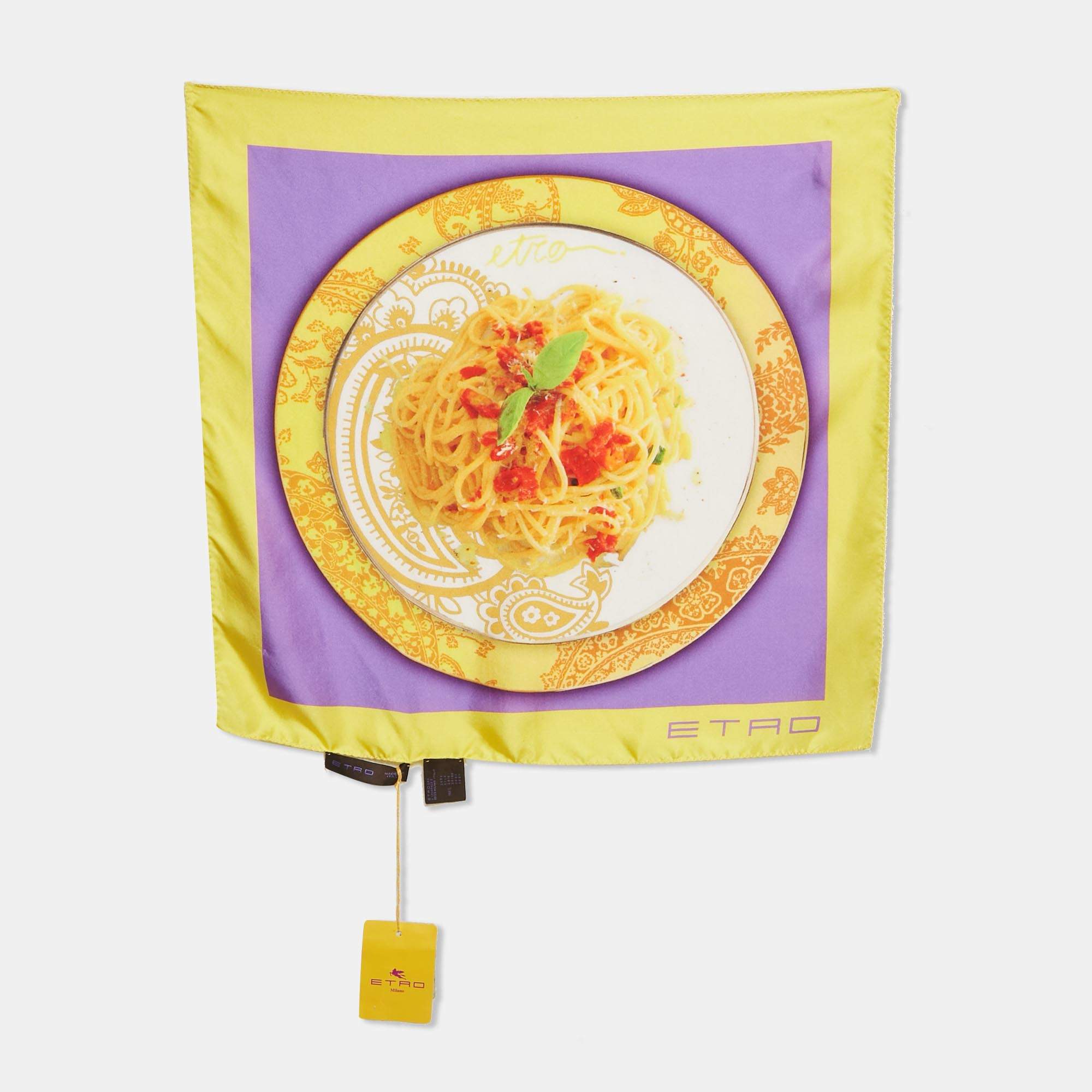 Pre Owned Etro Yellow/Purple Printed Silk Pocket Square 