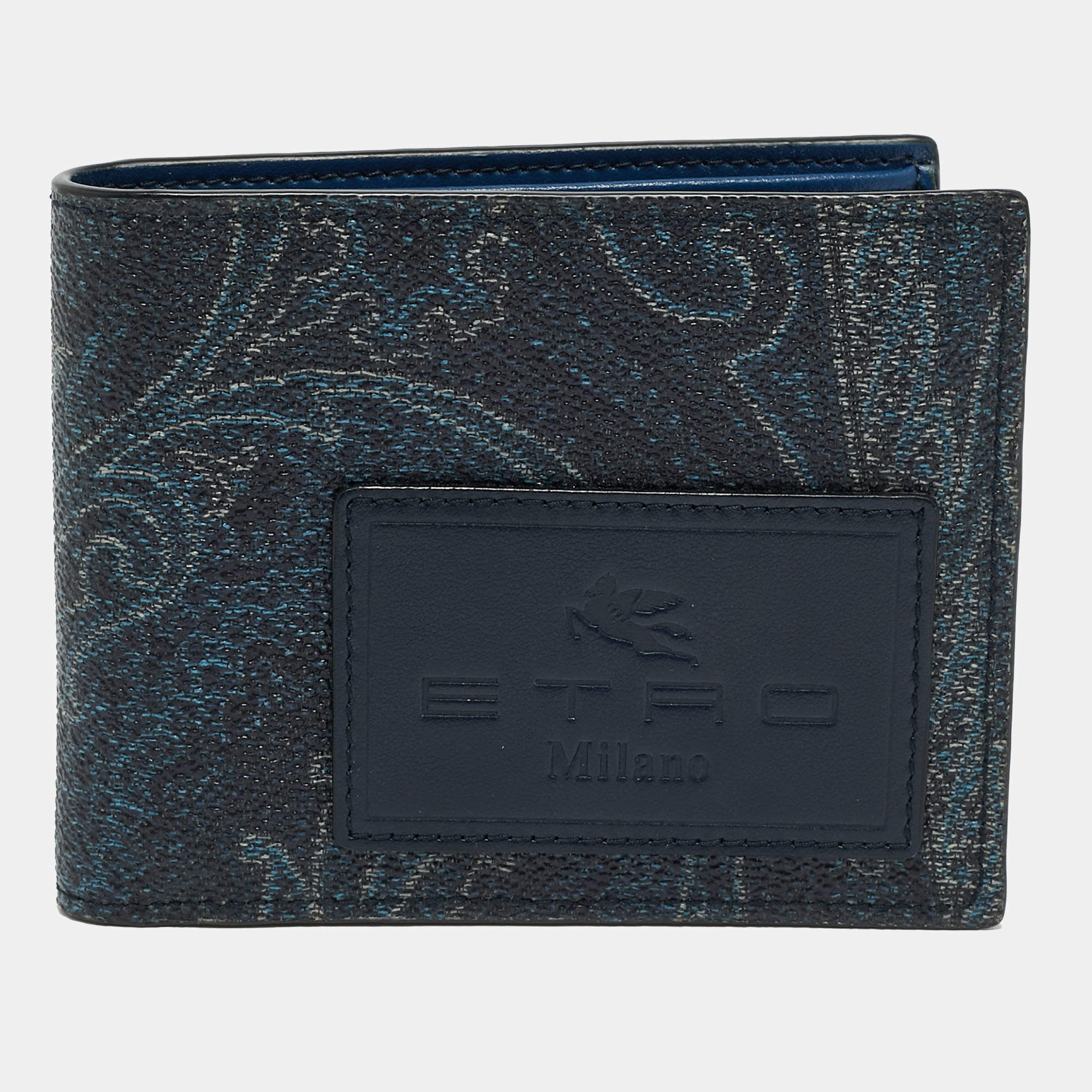 Pre Owned Etro Navy Blue Paisley Print Coated Canvas Bifold Wallet