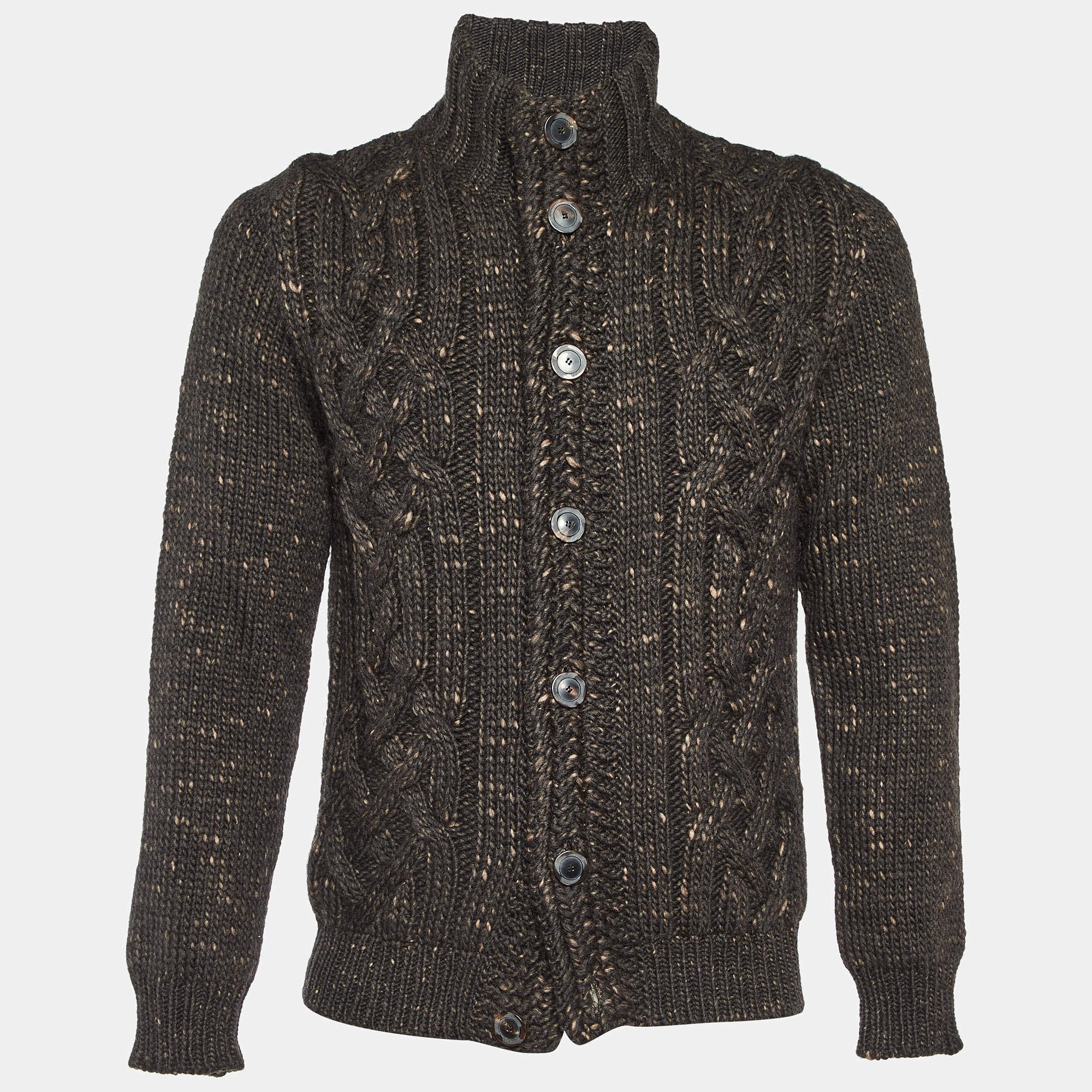 Etro Grey Cable Knit Wool Button front Cardigan M 