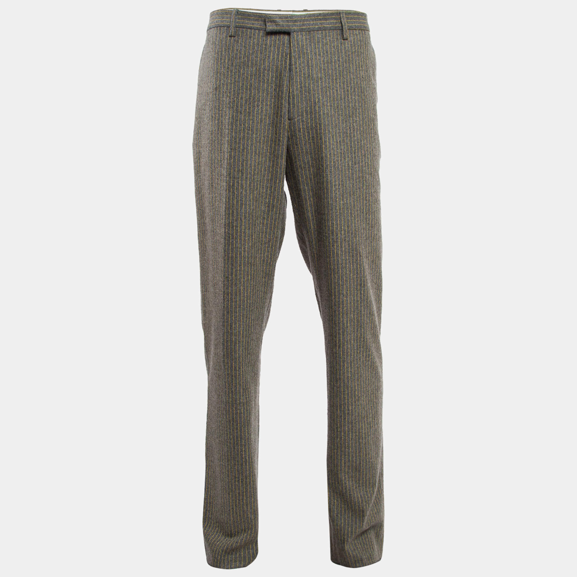 Pre Owned Etro Grey Pinstripe Wool Blend Trousers XXXL