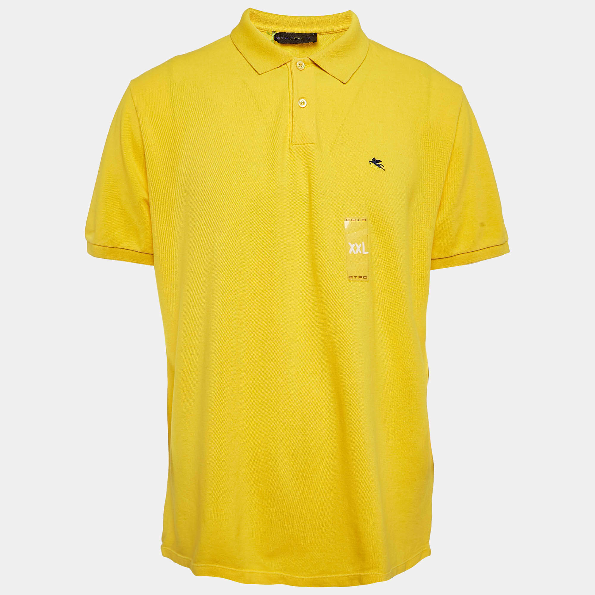 Pre Owned Etro Yellow Cotton Pique Printed Collar Polo T-Shirt XXL
