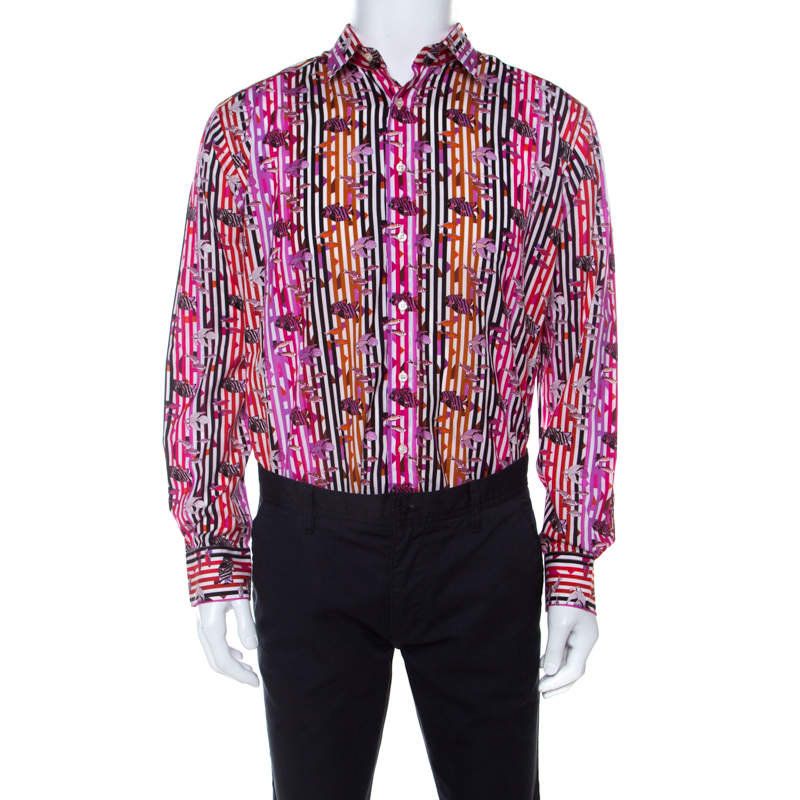 مملوكة مسبقًا قميص إيترو قطن مطبوع مضلع أكمام طويلة أزرار أمامية متعدد الألوان S