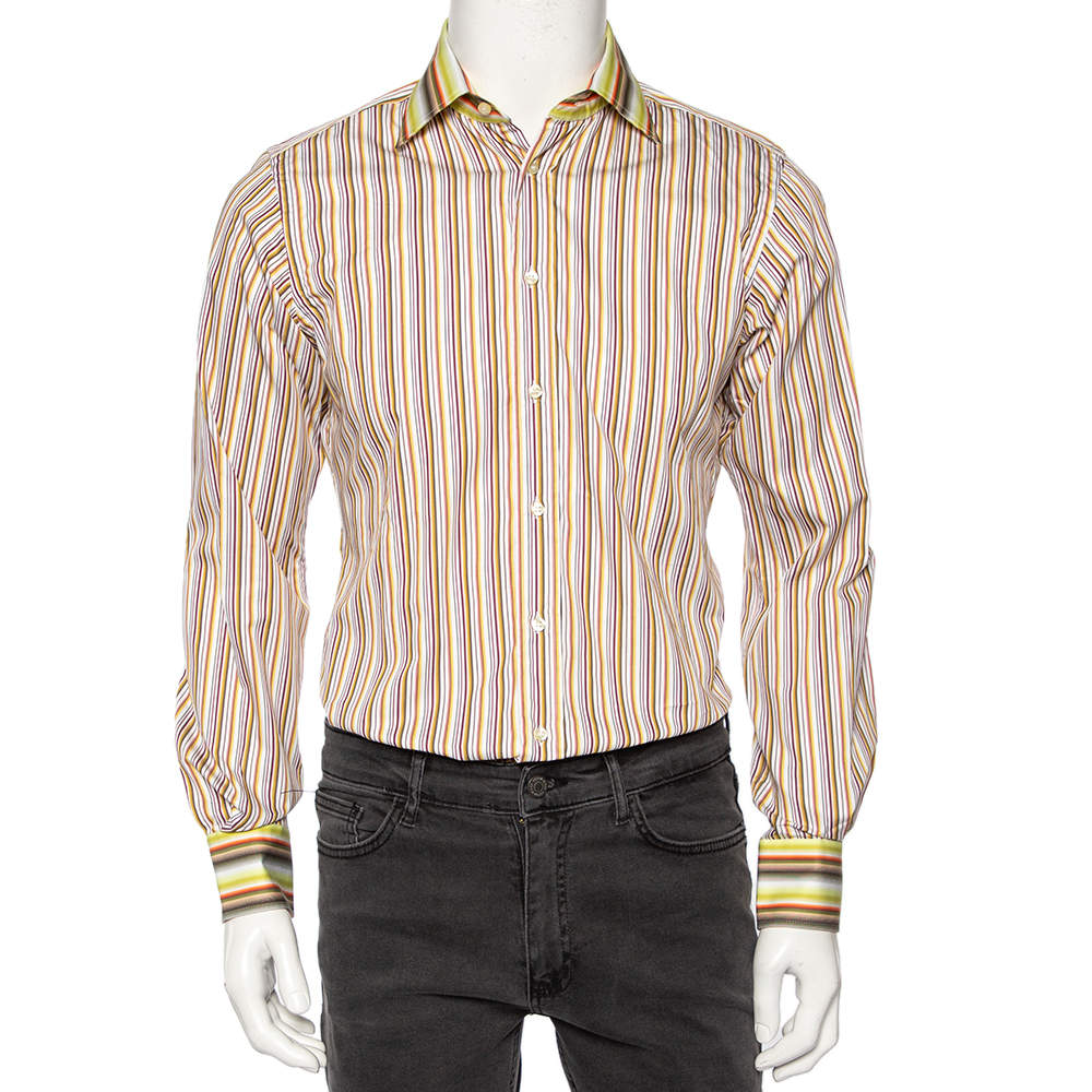 Pre Owned Etro Multicolored Striped Cotton Slim Fit Shirt M
