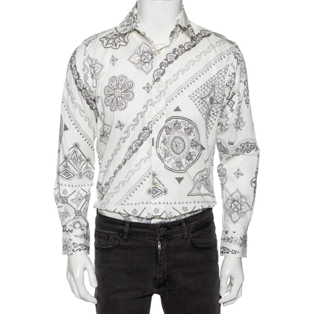 Pre Owned Etro White Floral Paisley Print Cotton Slim Fit Shirt M  