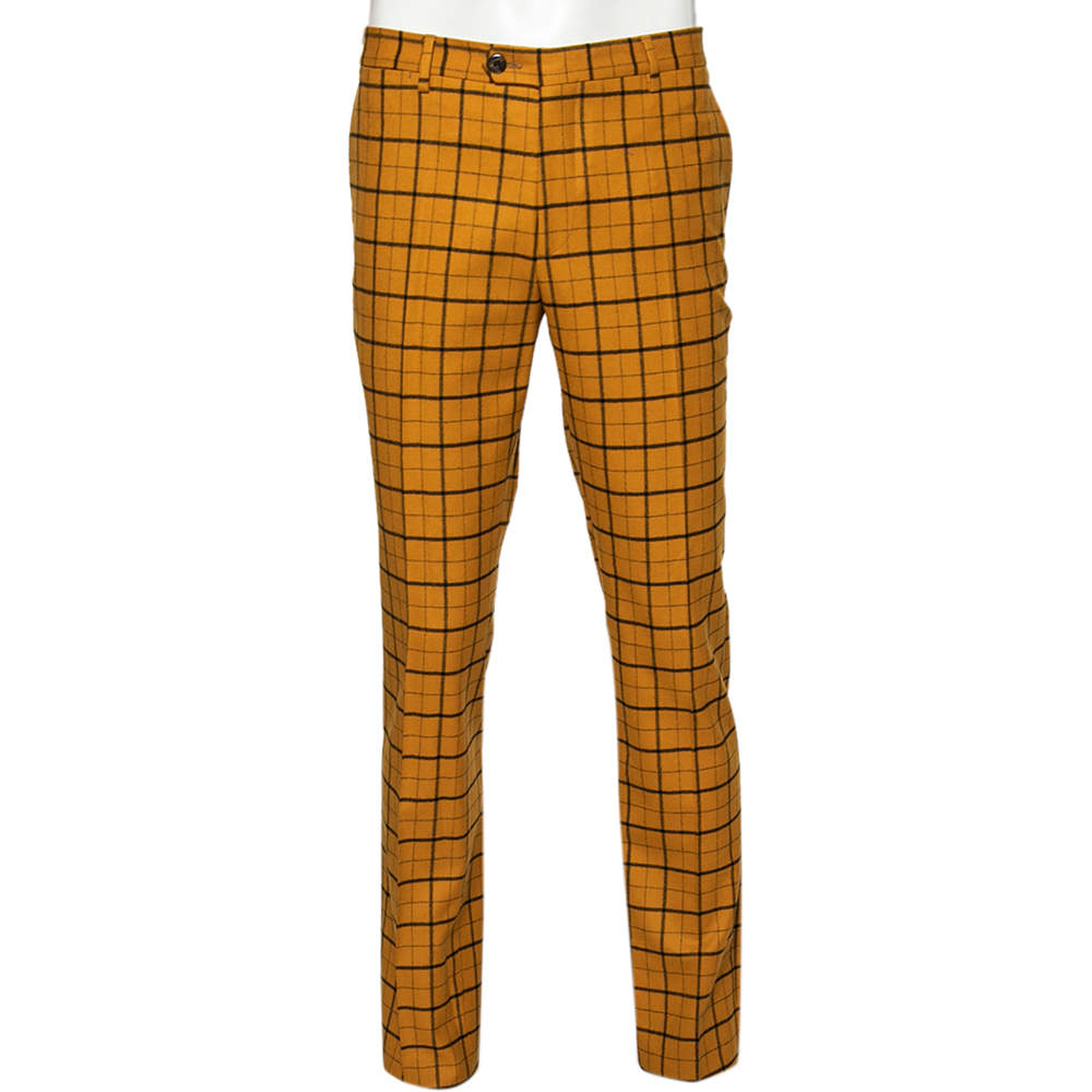 مملوكة مسبقًا Etro Mustard Checked Wool Panama Slim Fit Trousers XL