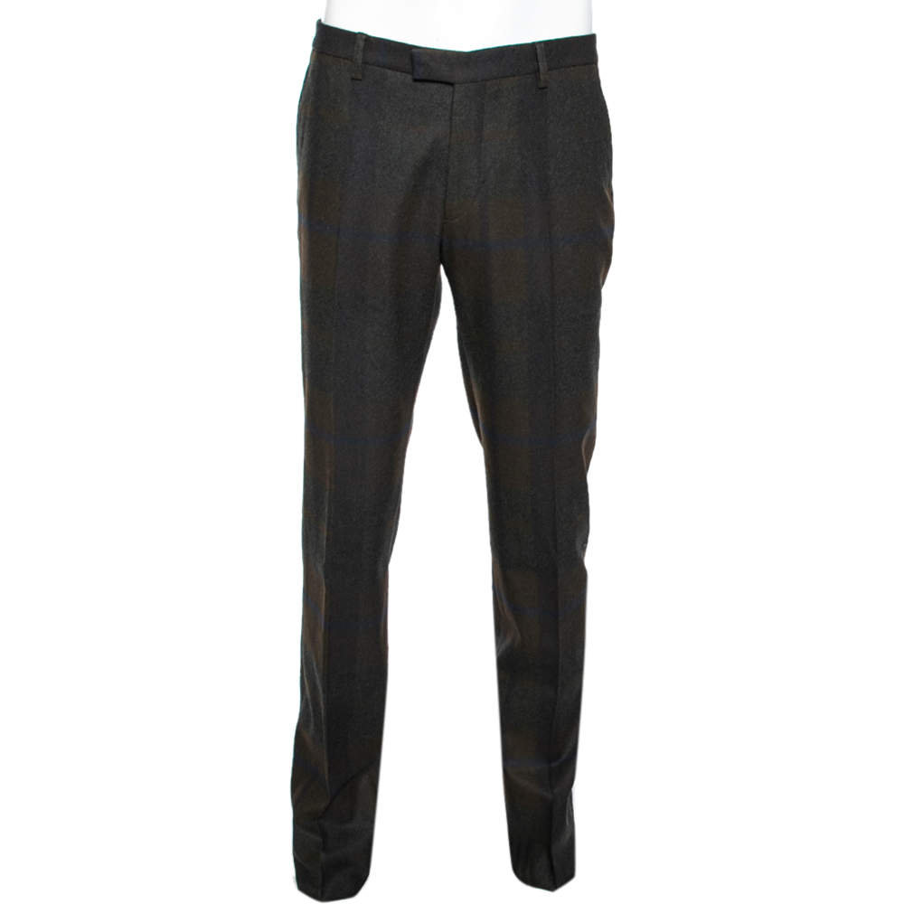 Pre Owned Etro Brown Checkered Wool Mexico Regular Fit Pants XL