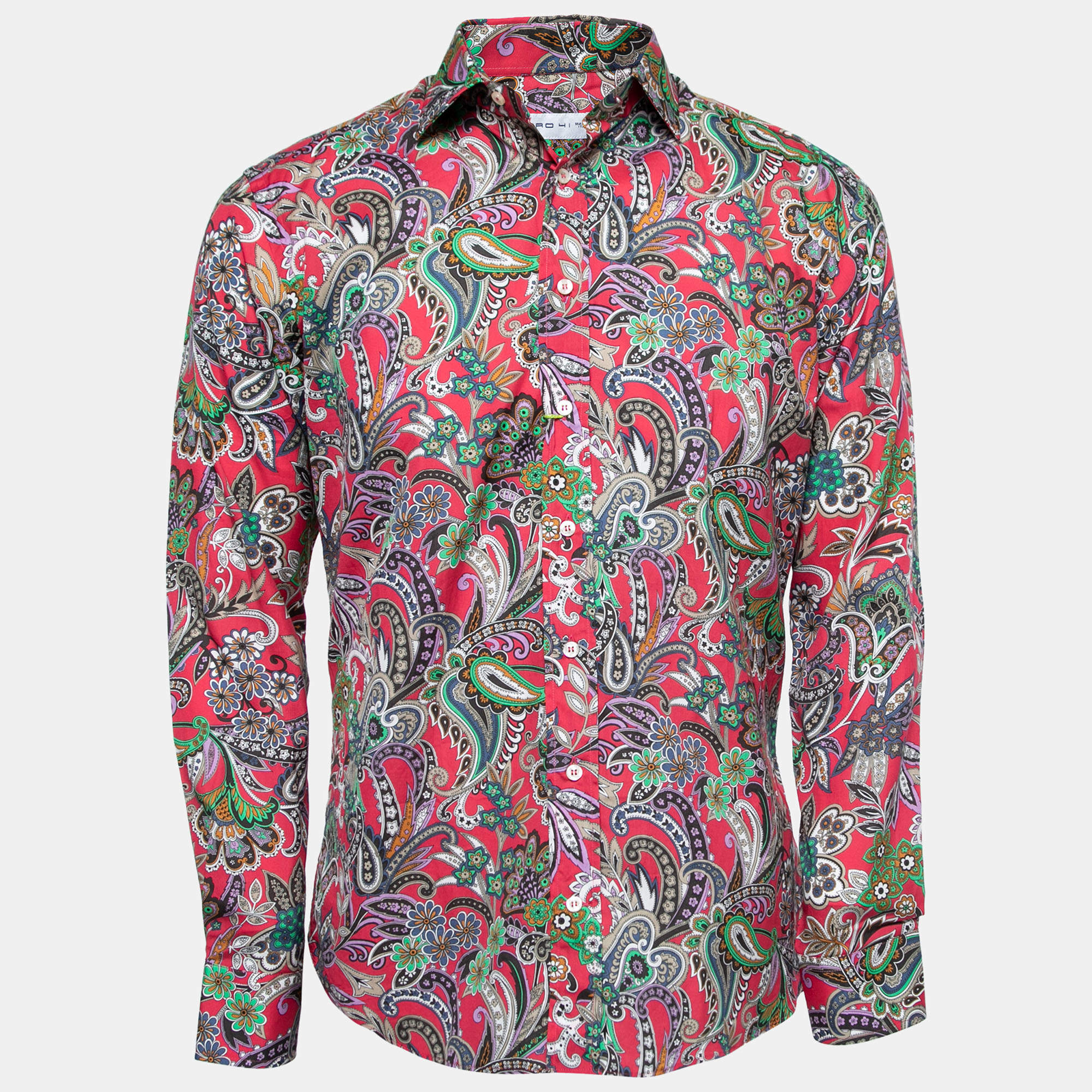 Pre Owned Etro Pink Paisley Printed Cotton Button Front Shirt L