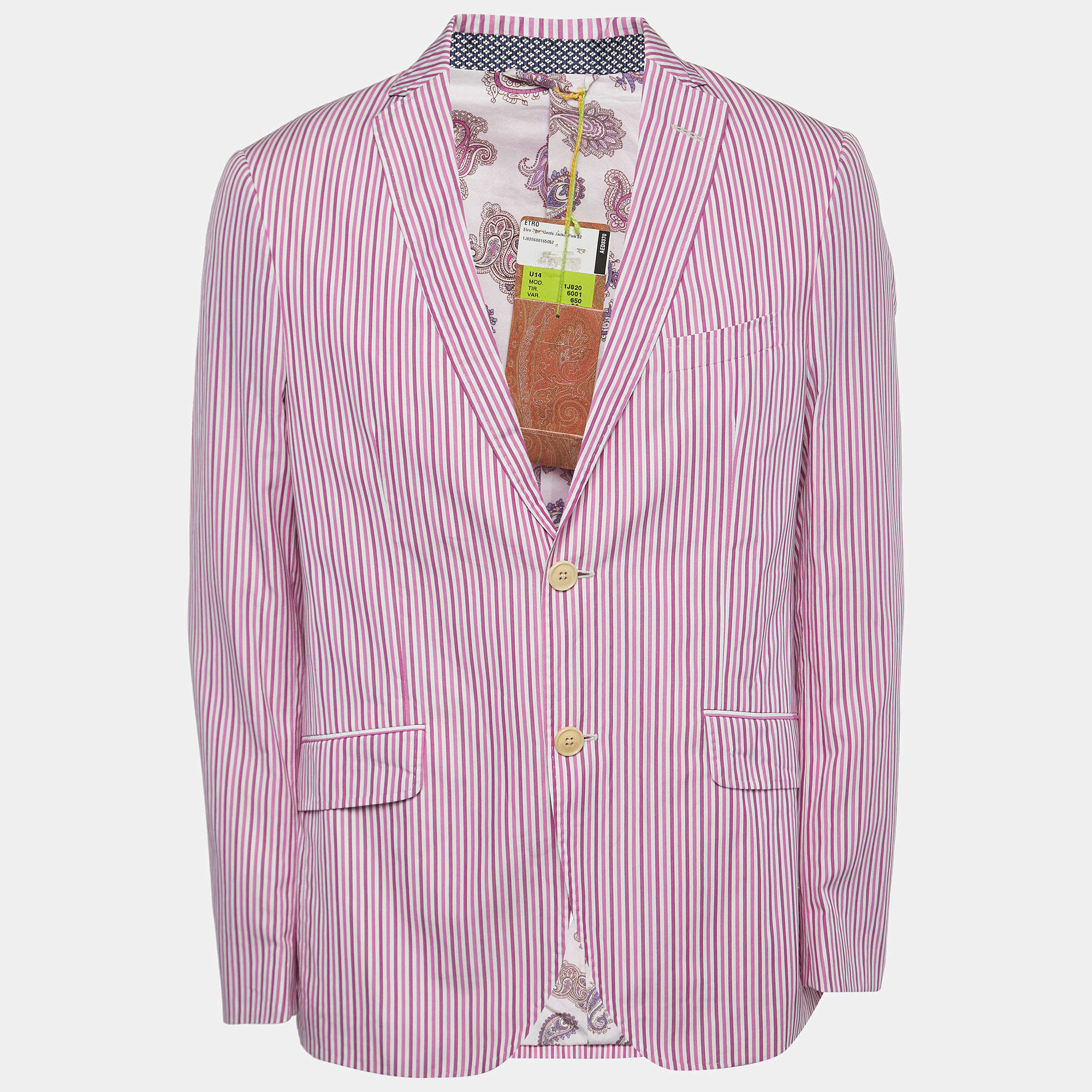 Pre Owned Etro Purple Striped Cotton Single Breasted Blazer XL