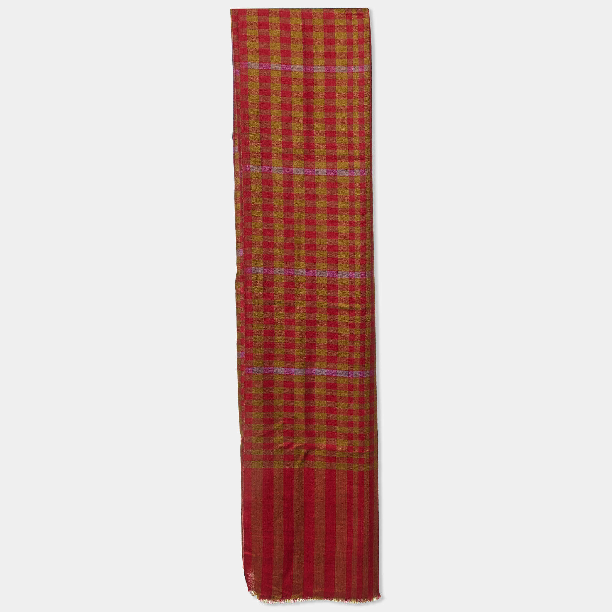 Pre Owned Etro Red Checked Cashmere Scarf