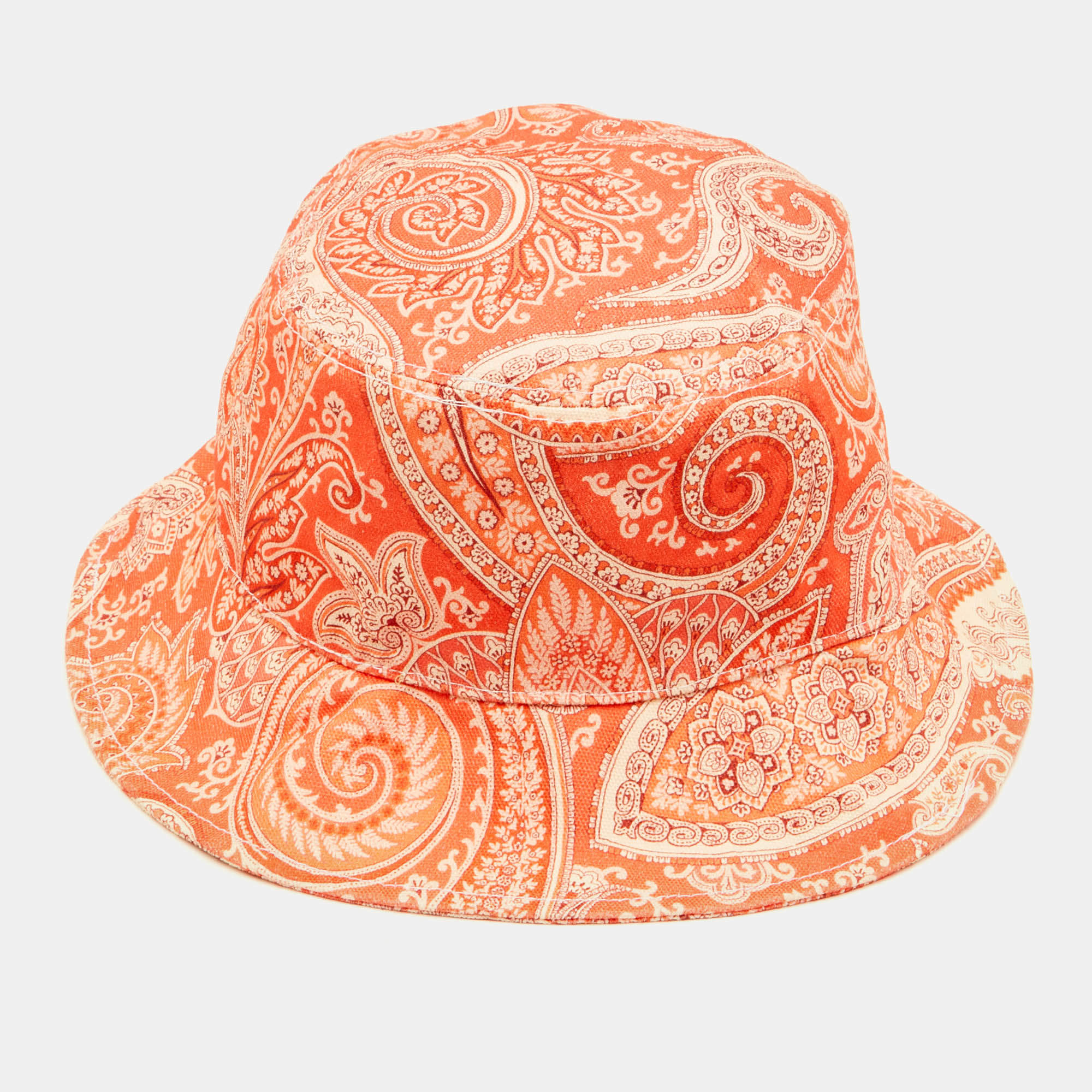 مملوكة مسبقًا Etro Orange Paisley Print Canvas Bucket Hat