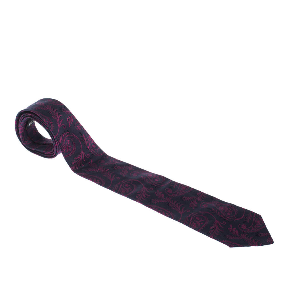  ربطة عنق تقليدية ايترو حرير بنقوش جاكارد موردة فوشيا و زرقاء كحلية