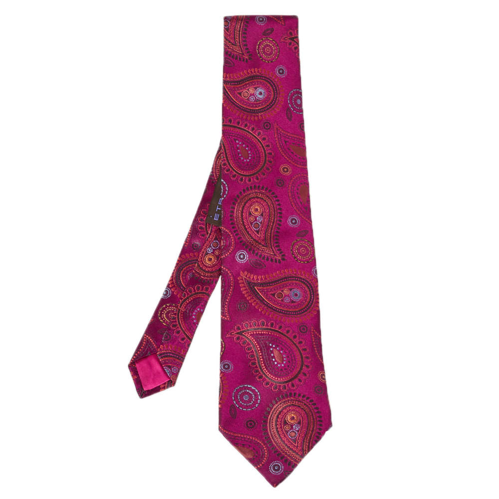 Pre Owned Etro Purple Paisley Pattern Silk Tie