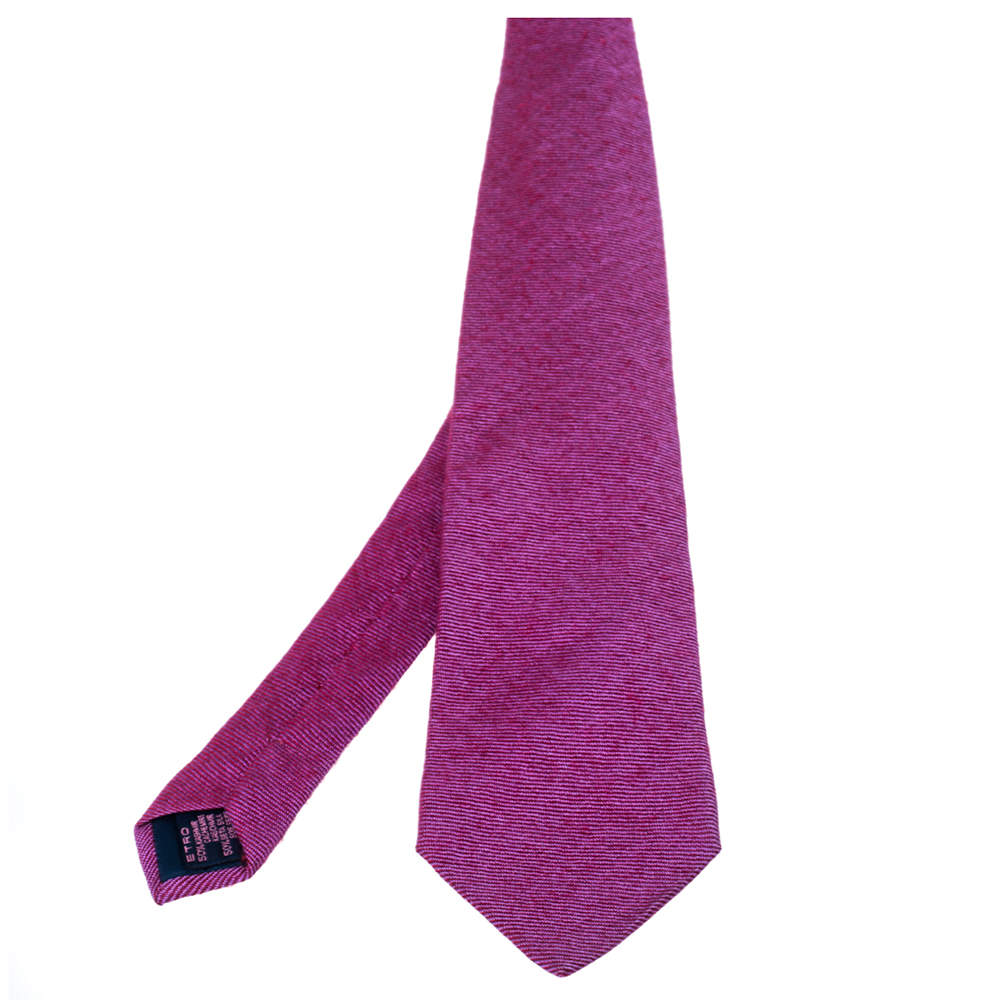 Pre Owned Etro Purple Striped Cashmere Silk Tie