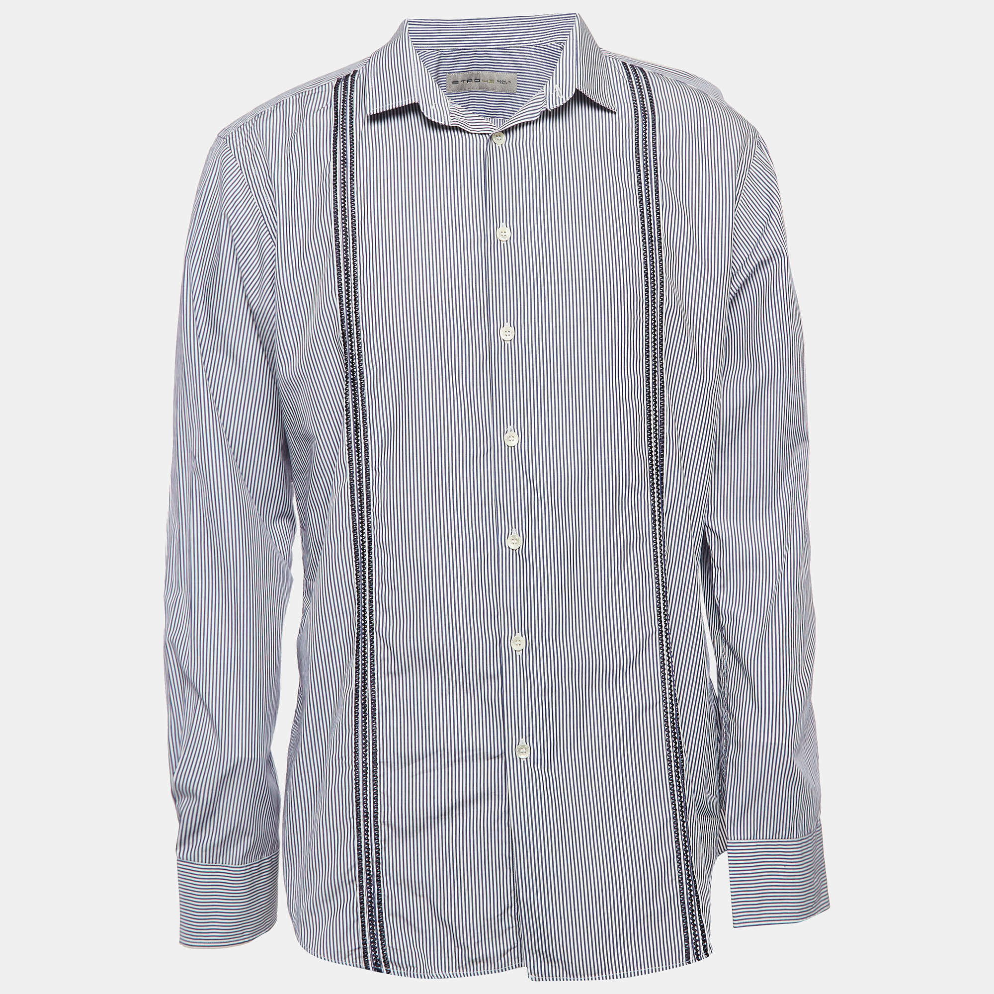 Pre Owned Etro Blue Pinstripe Cotton Button Up Shirt XXL