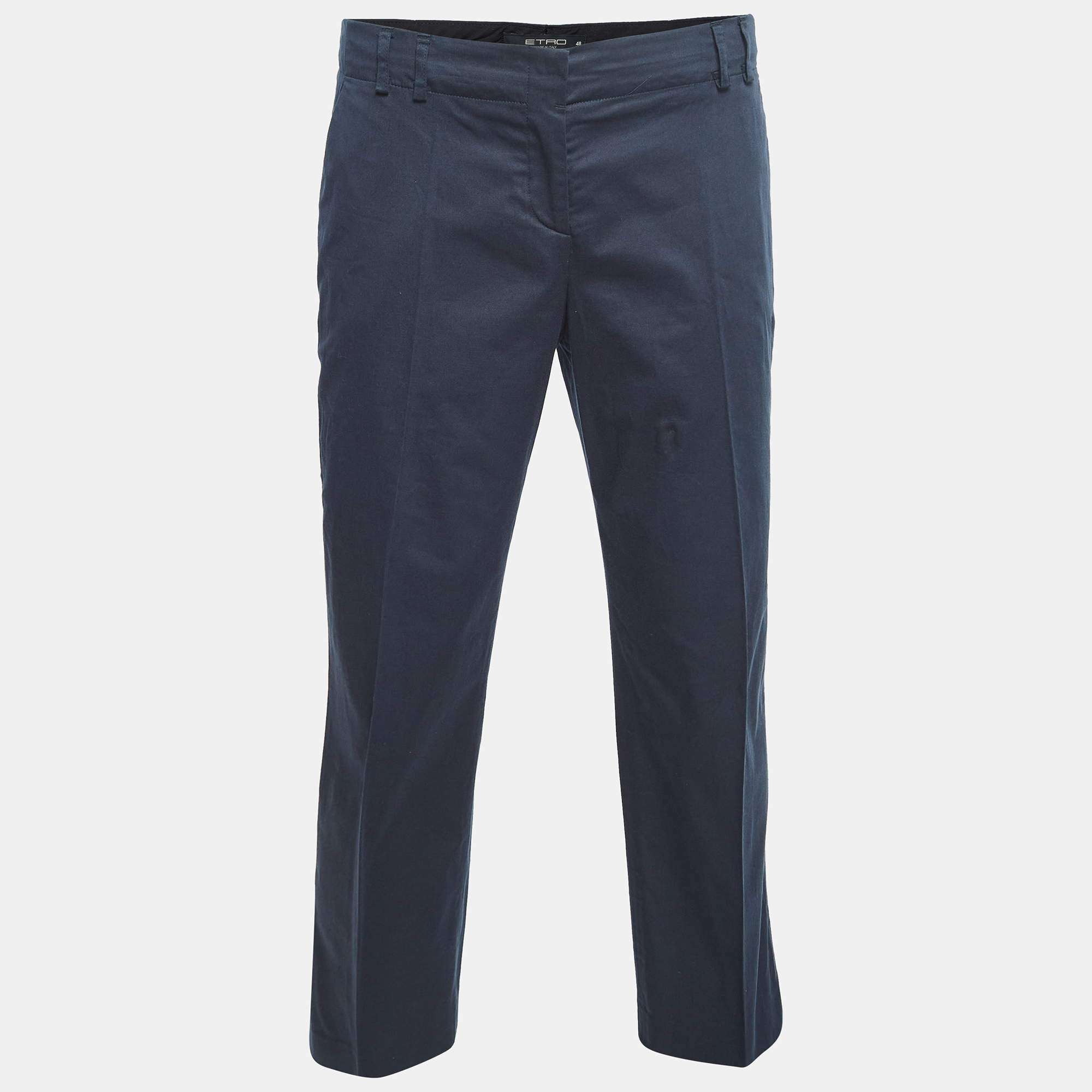 Pre Owned Etro Navy Blue Cotton Tailored Pants M
