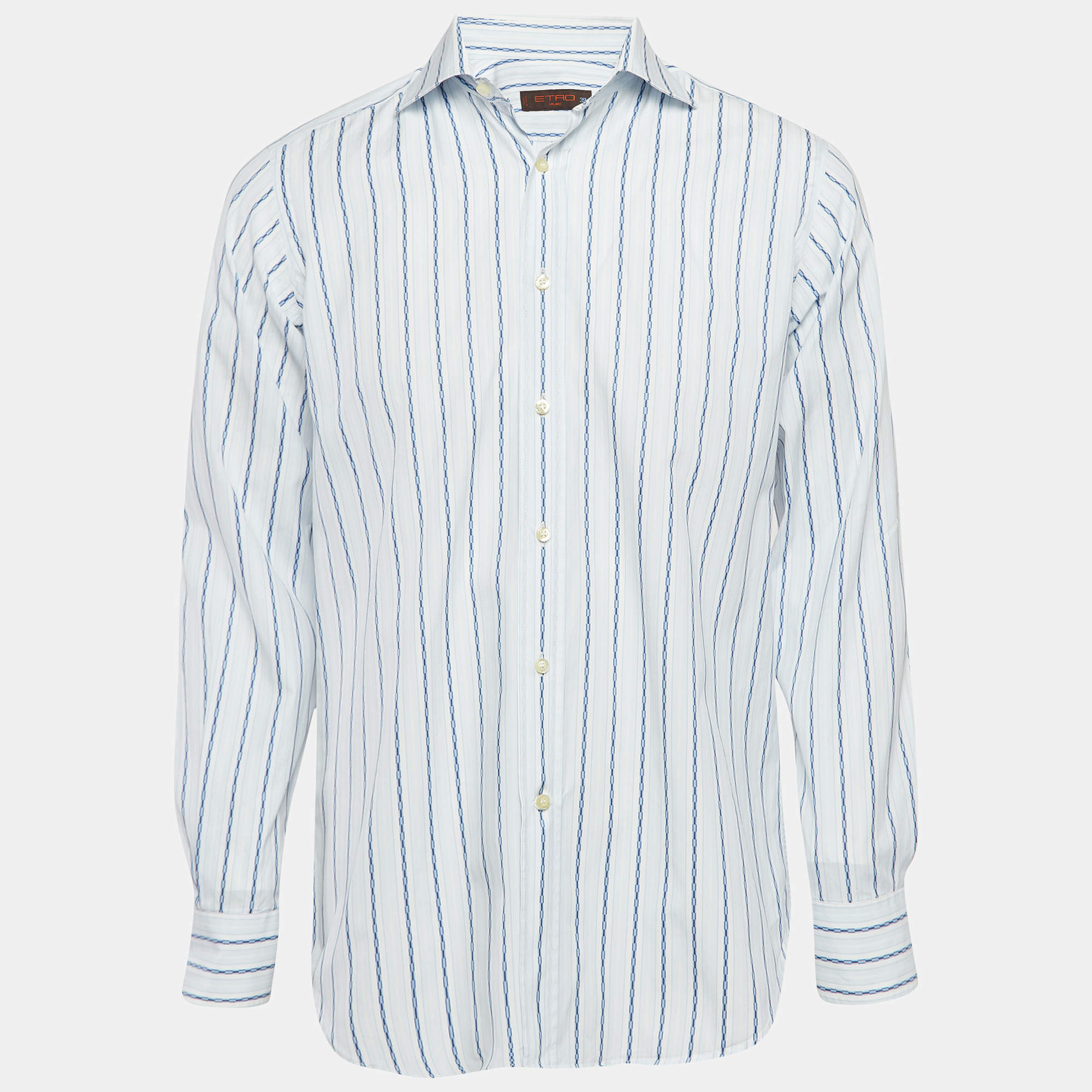 Pre Owned Etro Blue Pinstripe Cotton Long Sleeve Shirt M